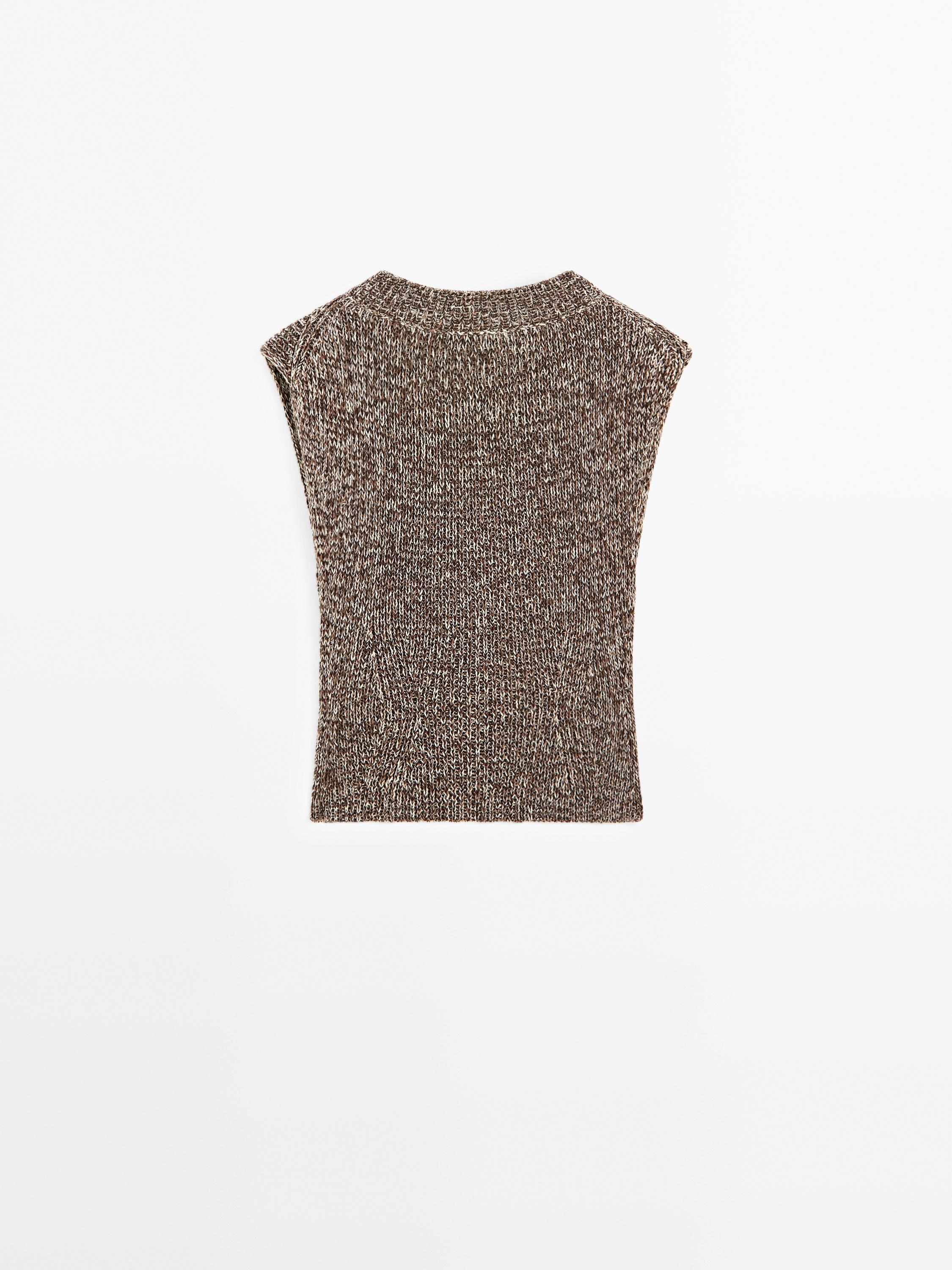Mouliné cotton V-neck top