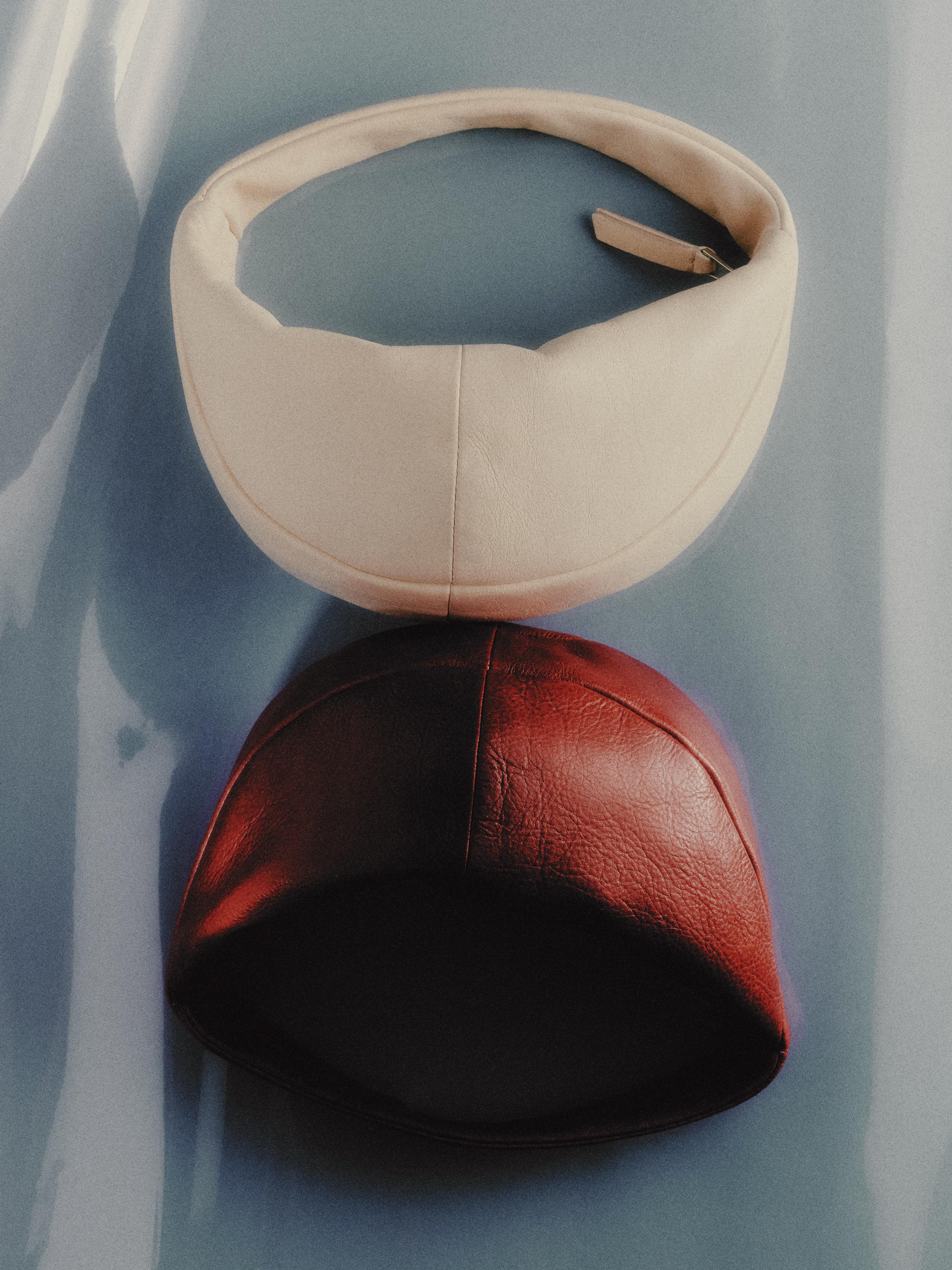Mini nappa leather half-moon bag — WHITE