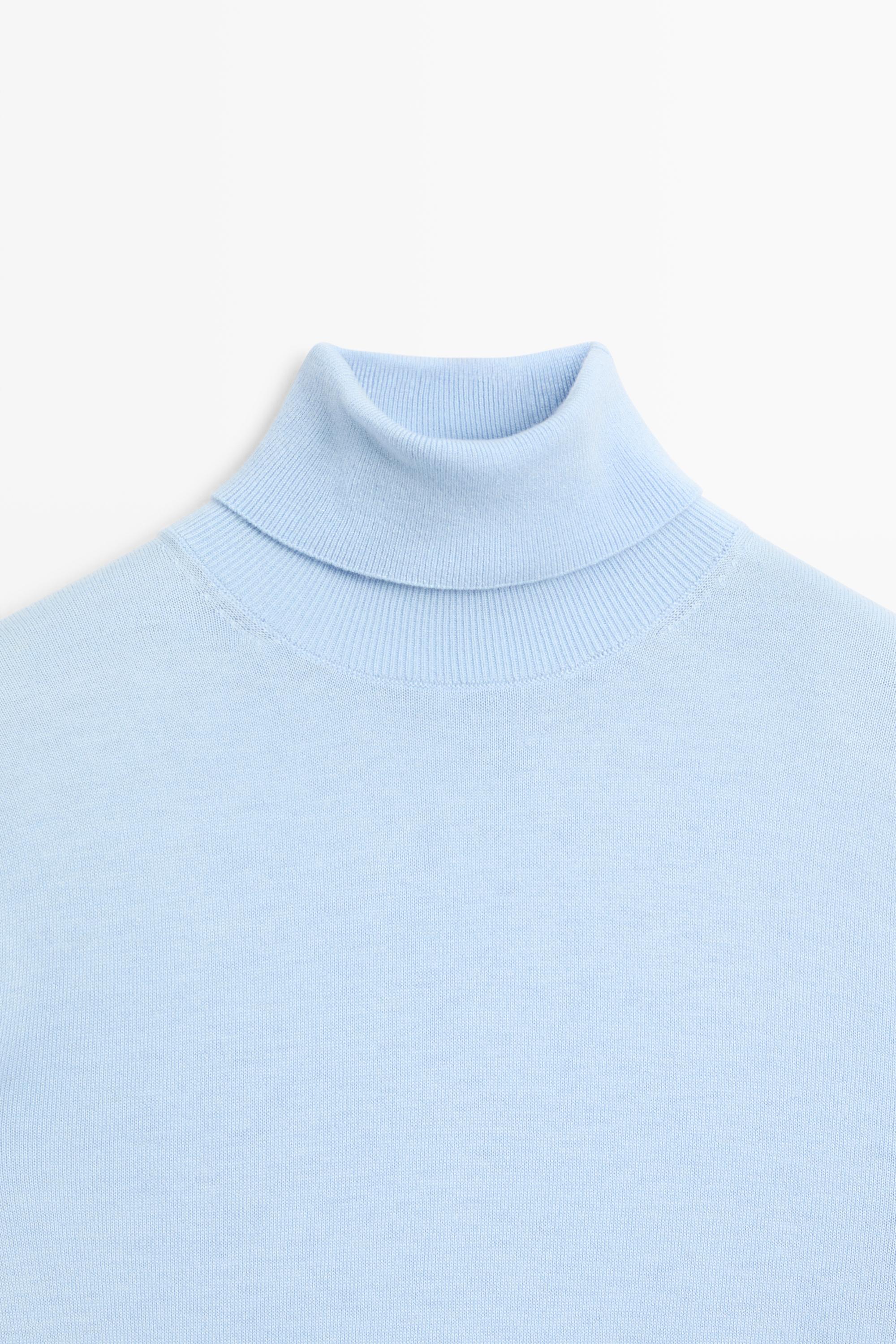 Wool-blend turtleneck knit sweater — SKY BLUE