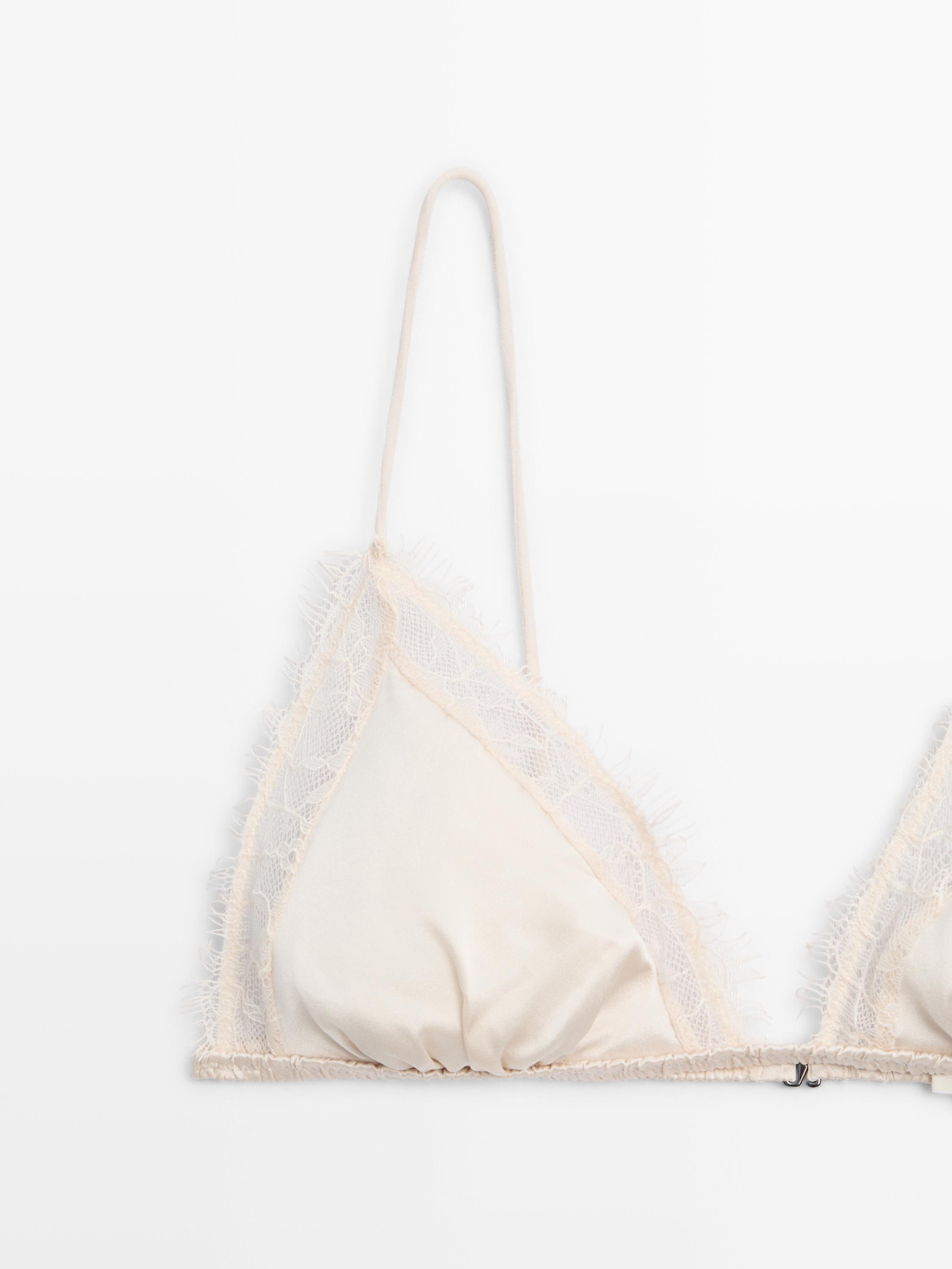 Silk and lace triangle bralette — CREAM