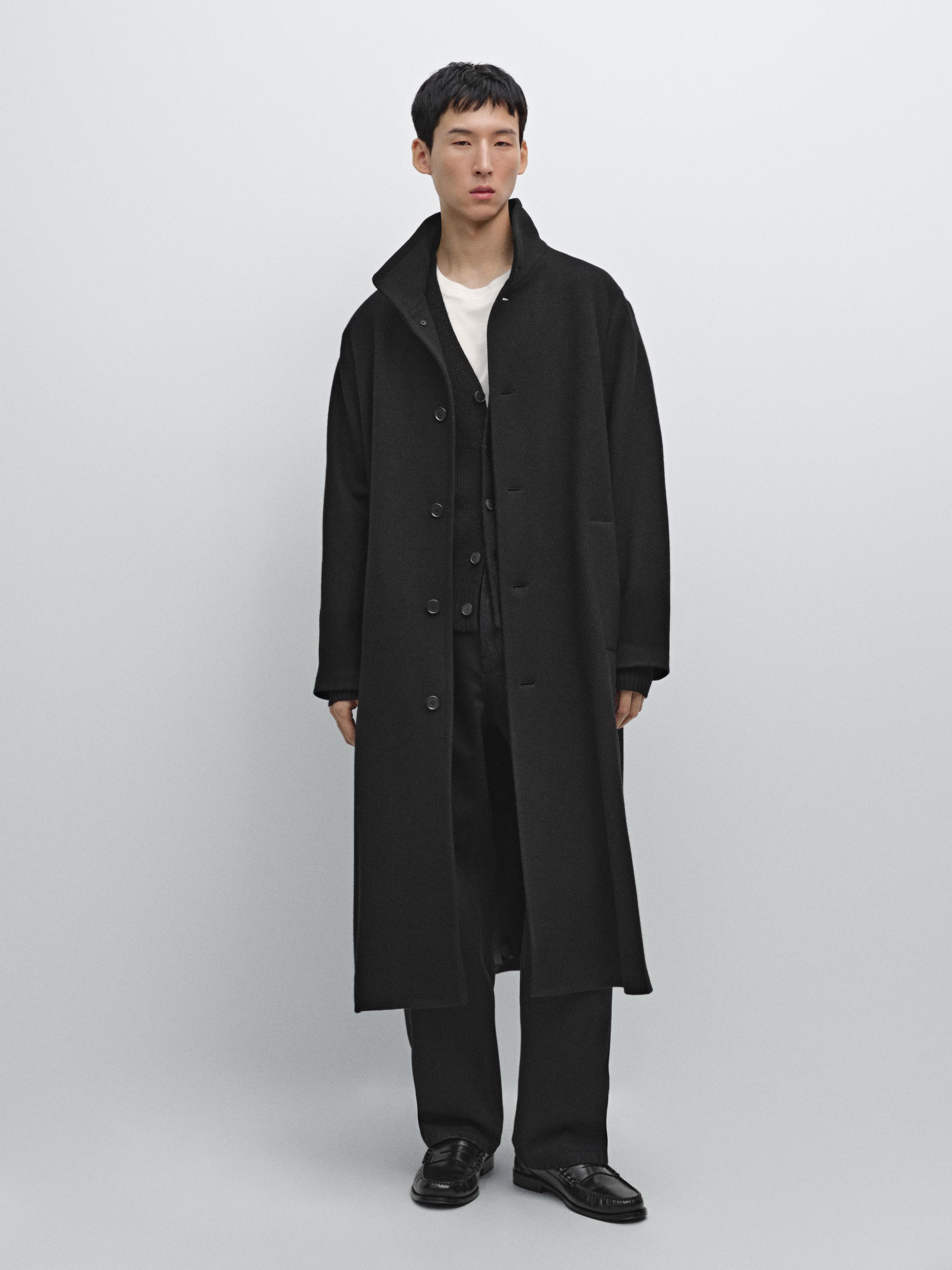 Long wool coat with high neck — BLACK