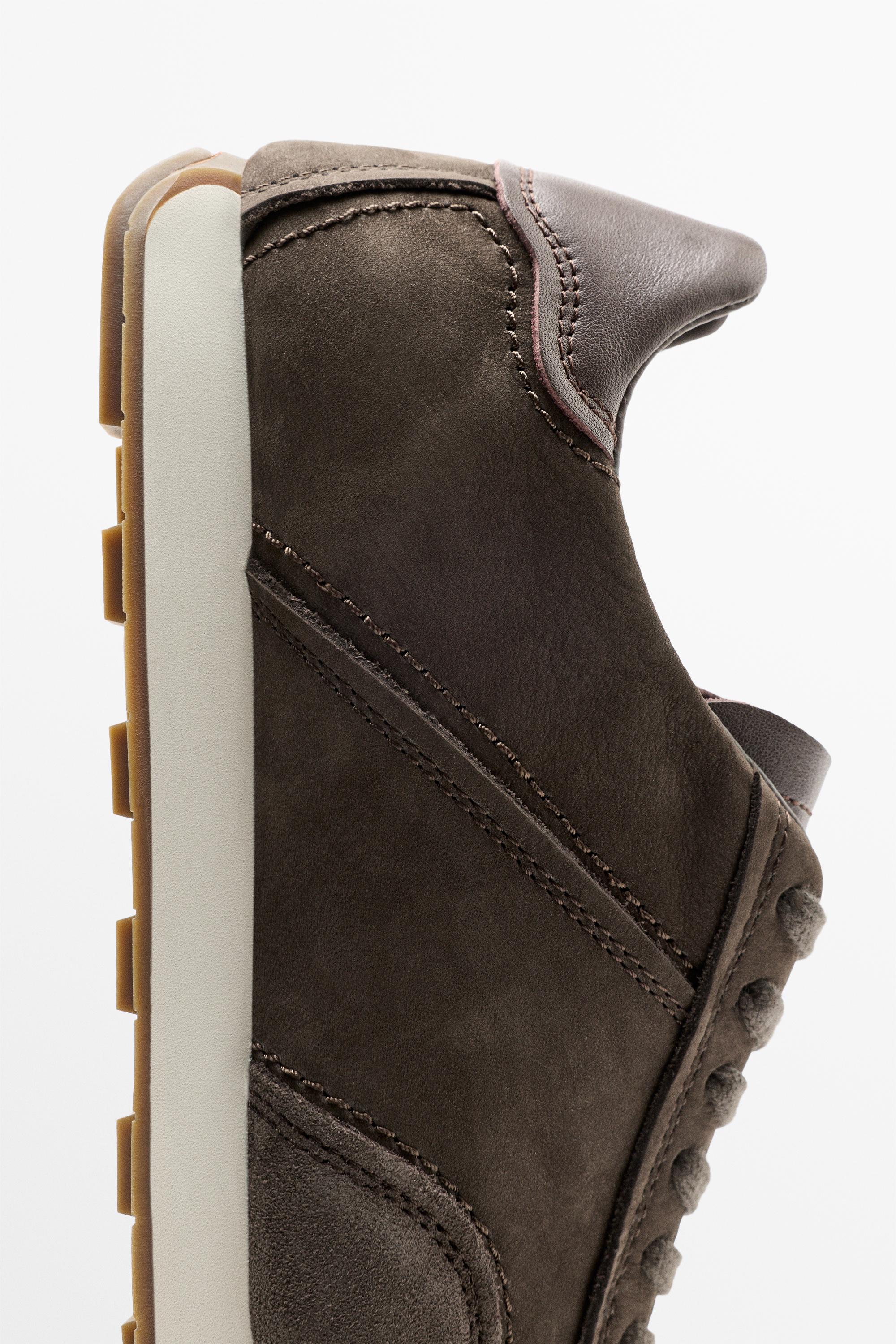 Milled nappa leather sneaker — BROWN
