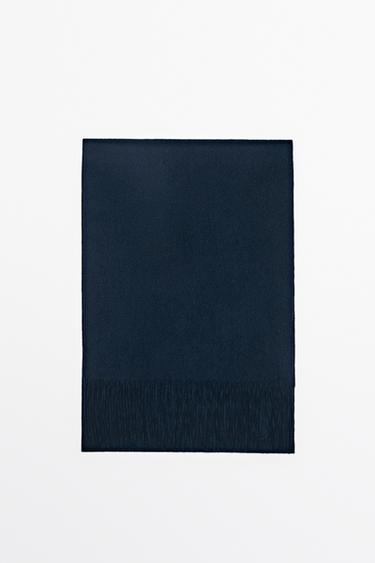 Fringed 100% cashmere knit scarf — INK BLUE 1