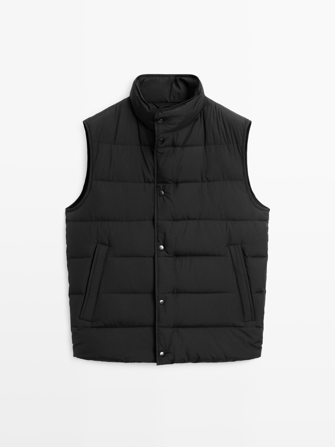 Massimo Dutti - Herre - Vandafvisende, Vatteret Vest Med Dunblanding - Sort - L