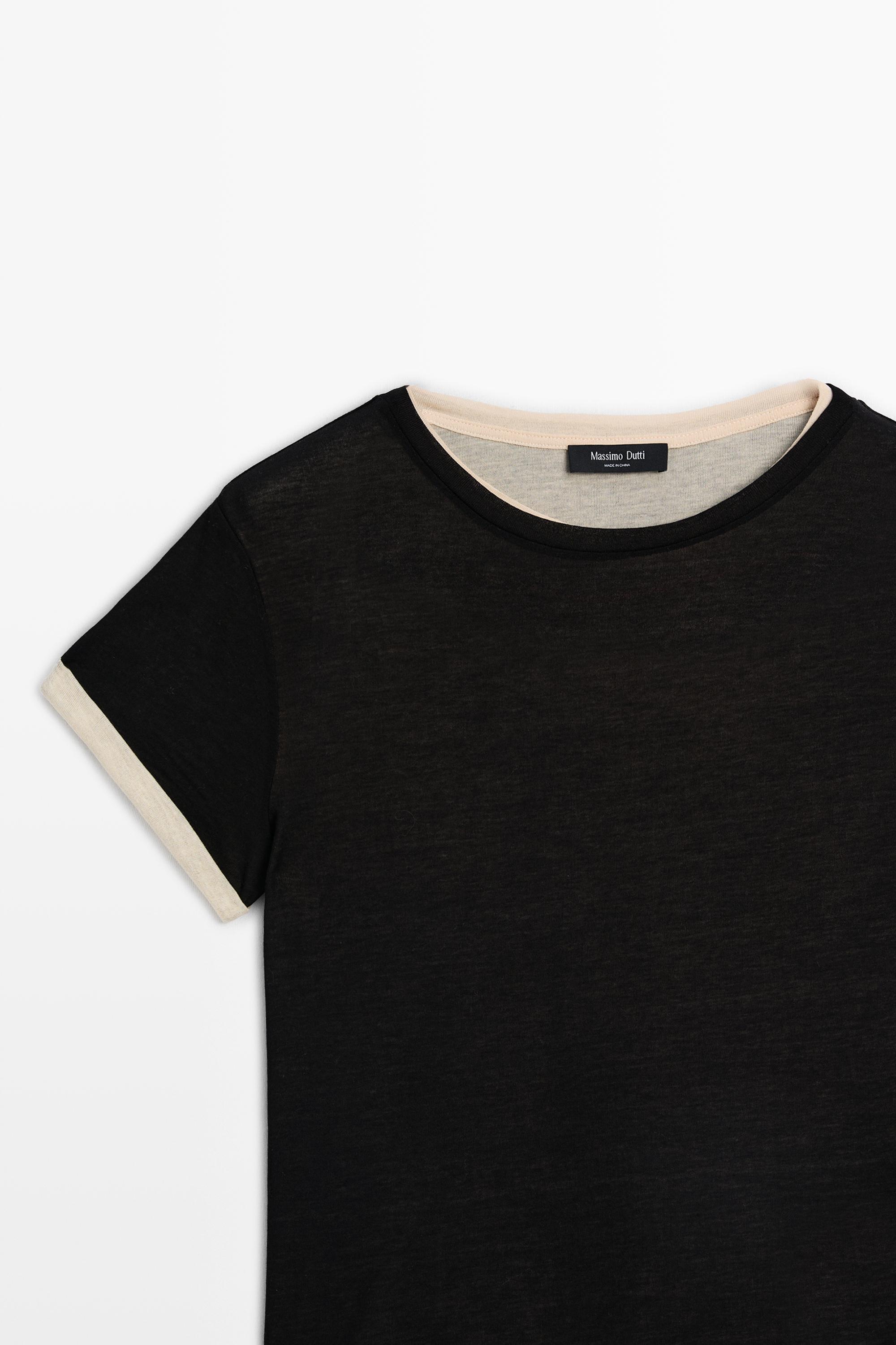 Double-layer short sleeve T-shirt — BLACK