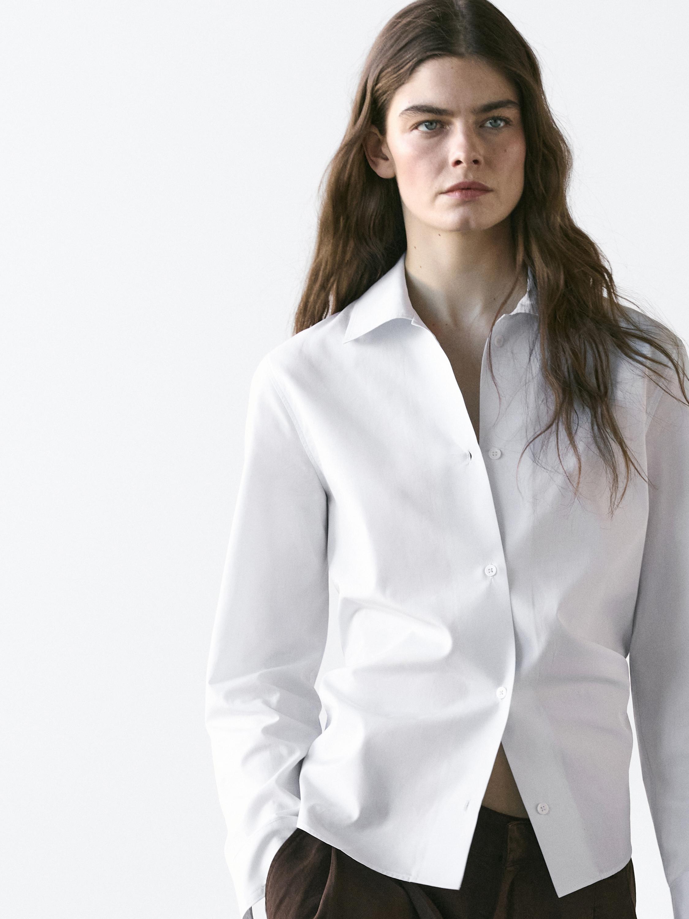 Cotton blend stretch shirt — WHITE