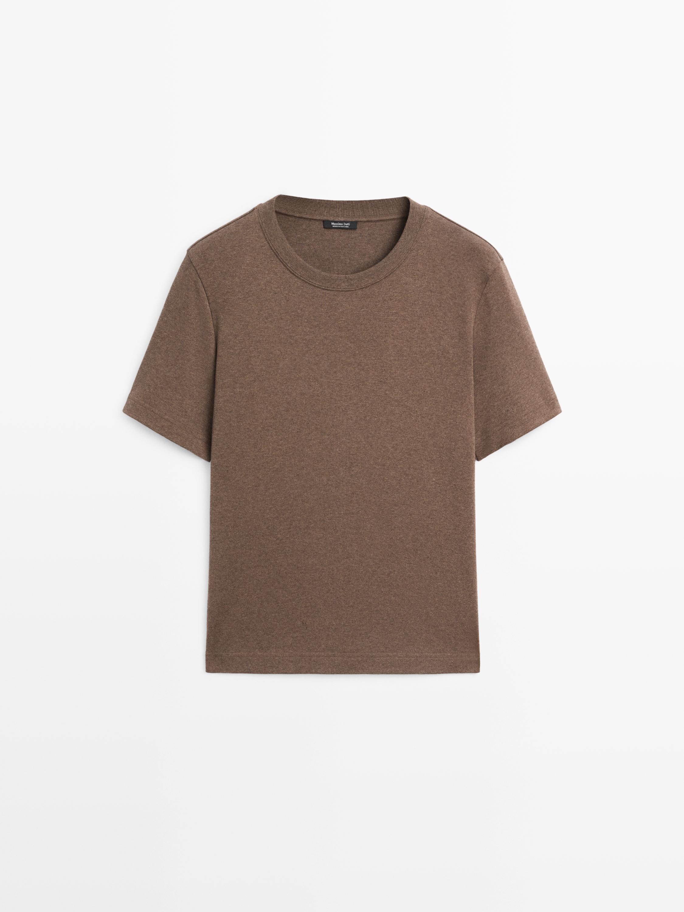 100% cotton interlock crew neck T-shirt — BROWN MARL