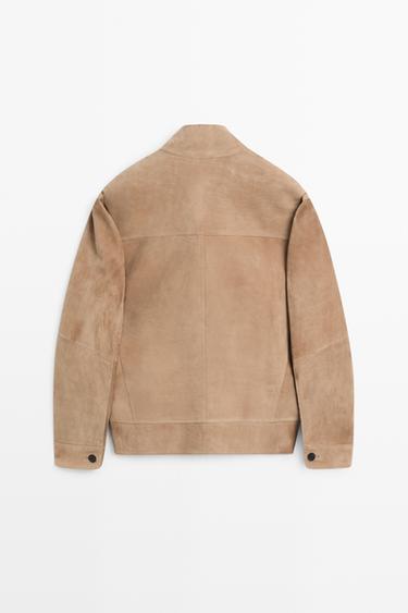 Nubuck leather jacket with stand-up collar — BEIGE 6