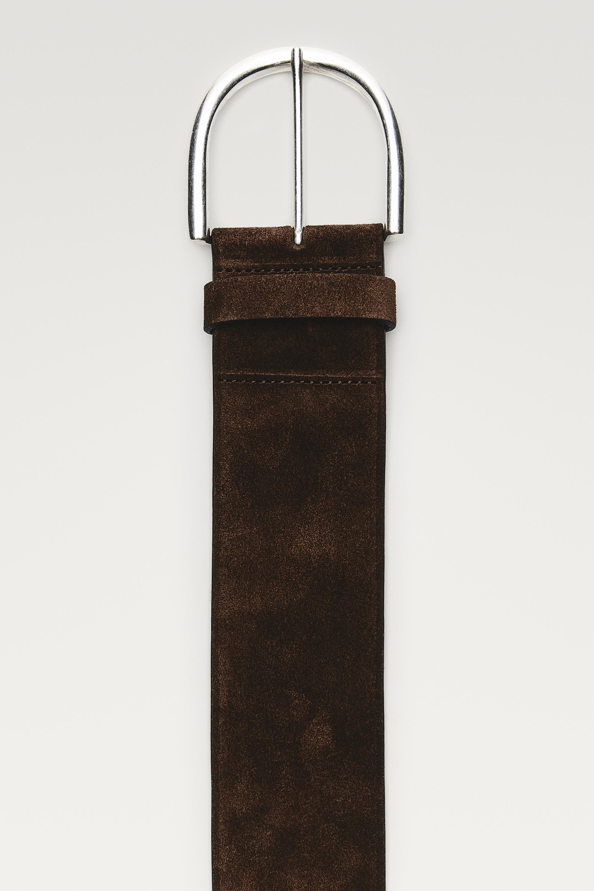 Split suede leather belt with metallic buckle — KHAKI