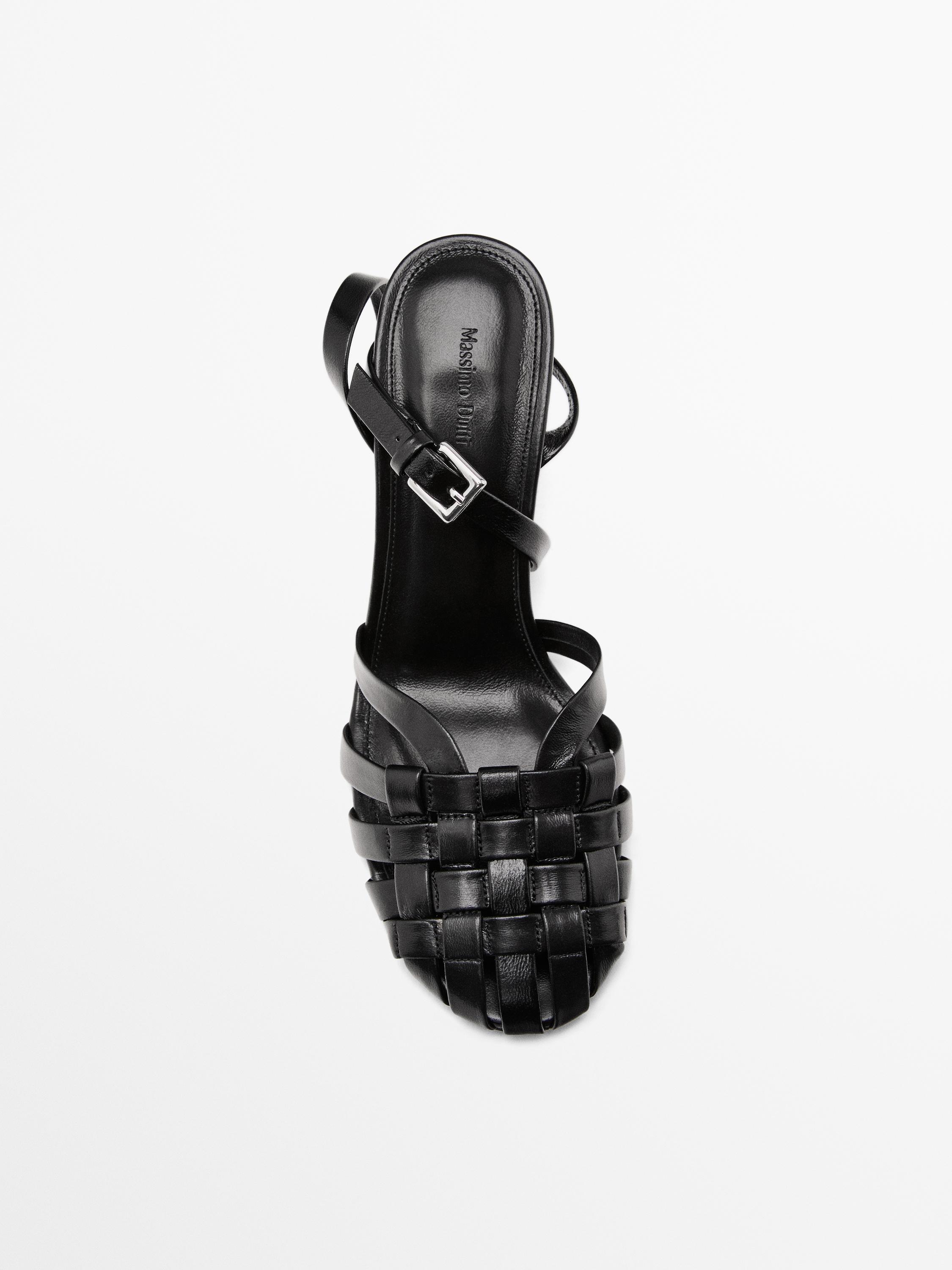 Leather high-heel cage sandals