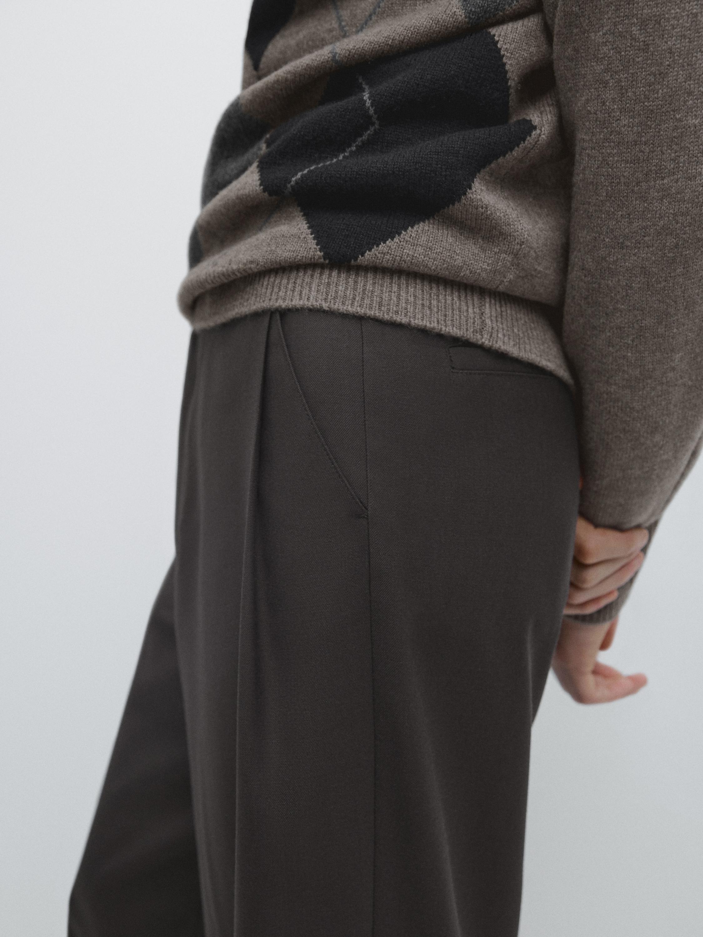Relaxed fit wool blend trousers — STEEL