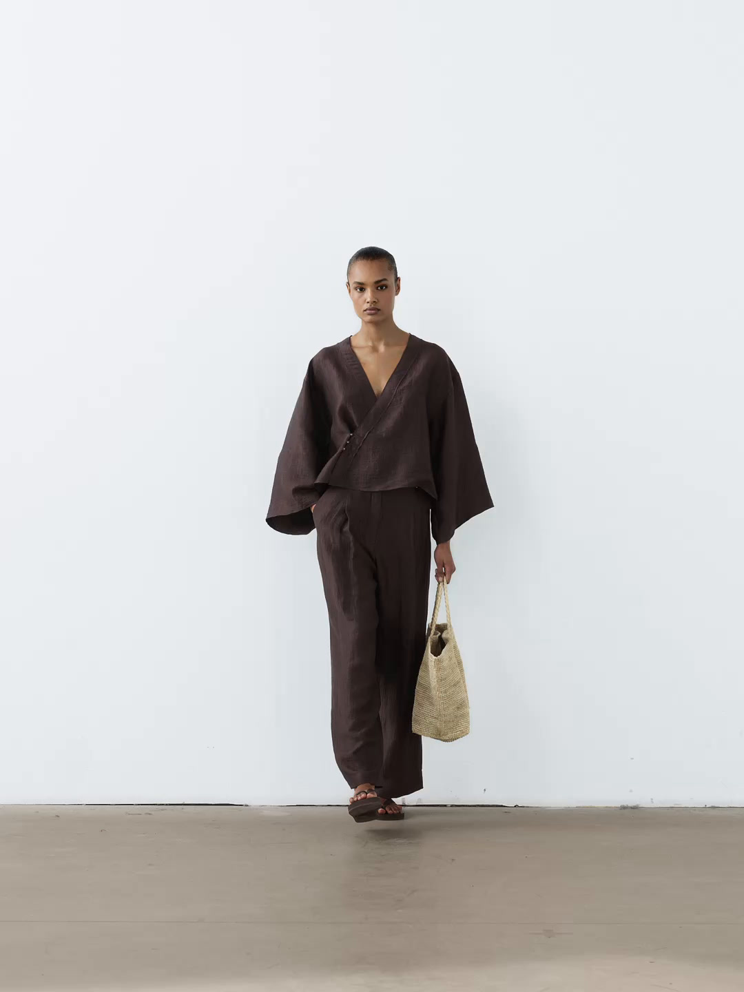 Linen blend crossover kimono