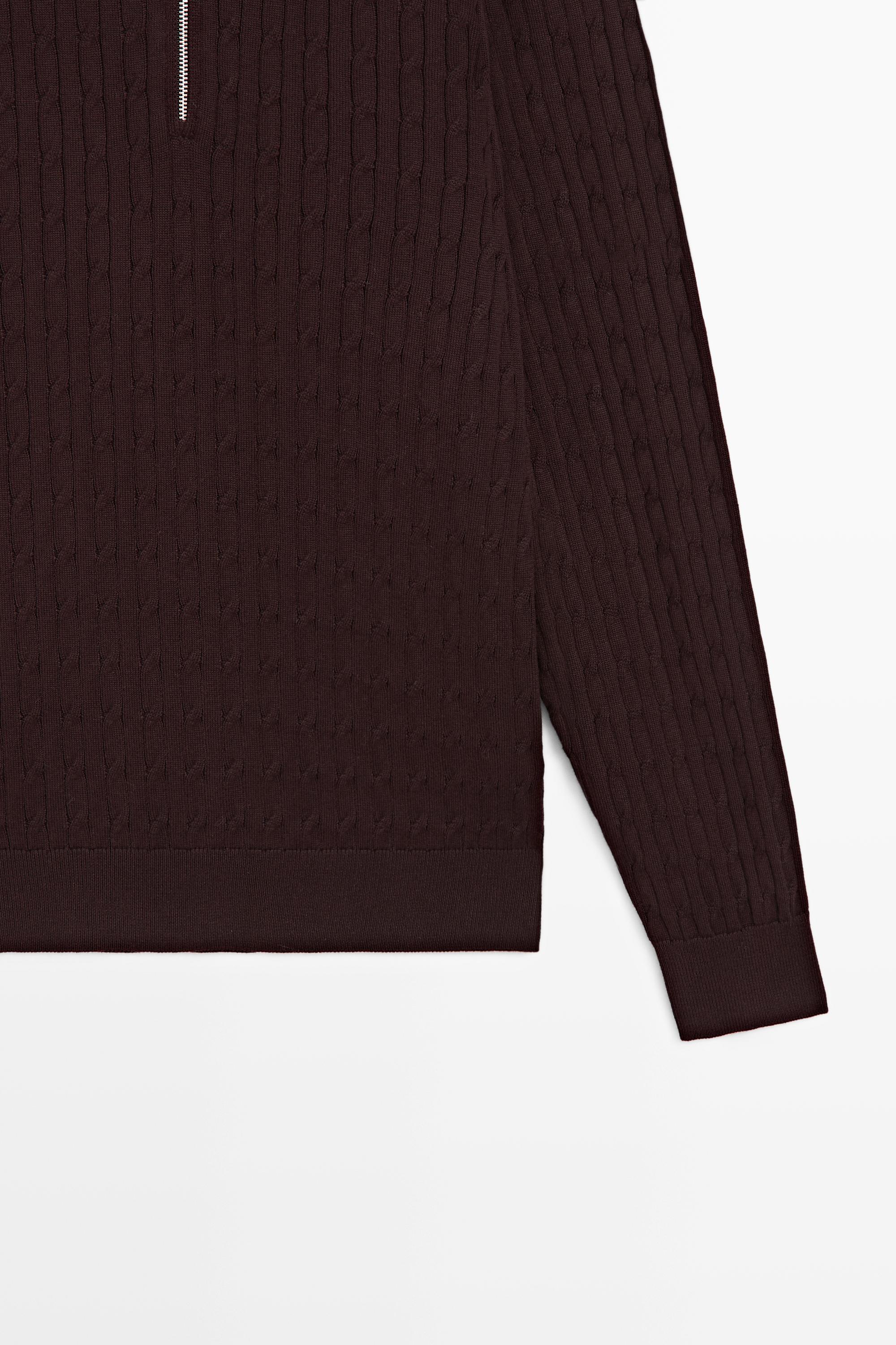 Mock neck knit zip sweater — BURGUNDY