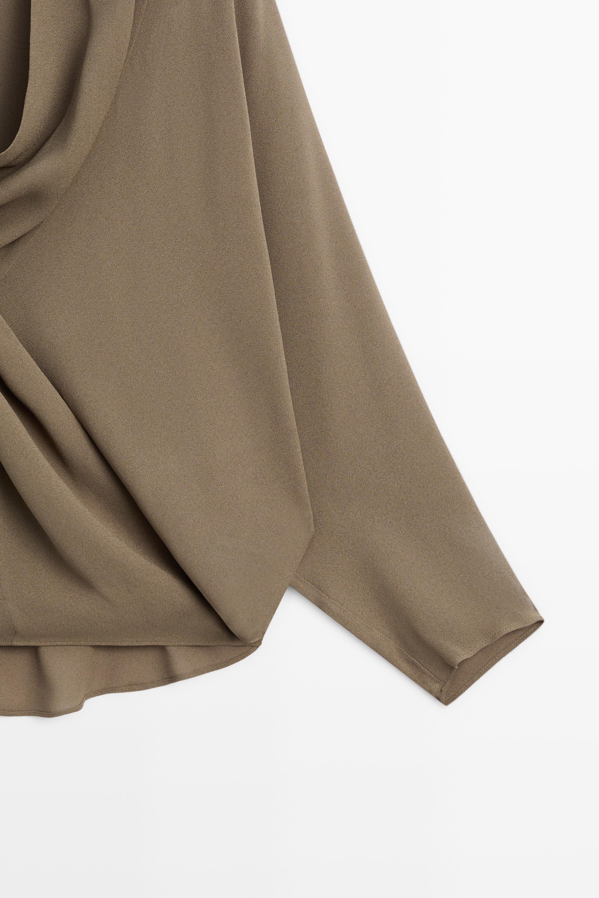 Flowy surplice draped neckline shirt — DARK KHAKI