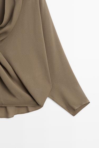 Flowing wrap blouse with draped neckline — DARK KHAKI 7