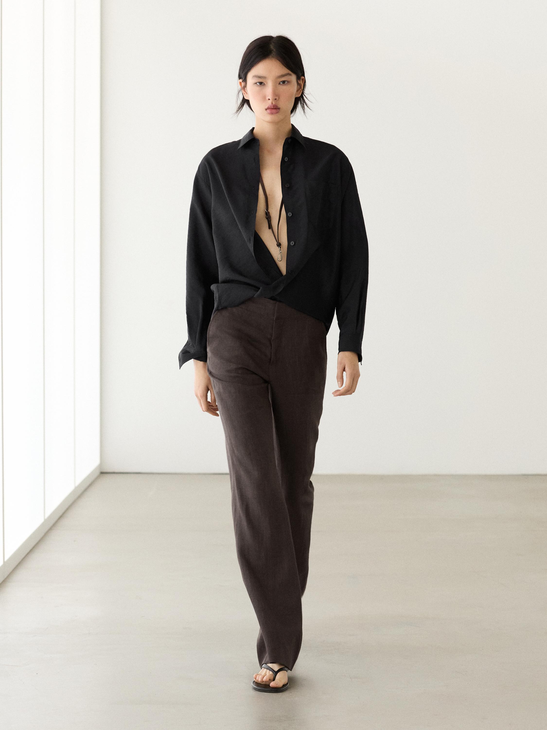 100% linen kick flare trousers