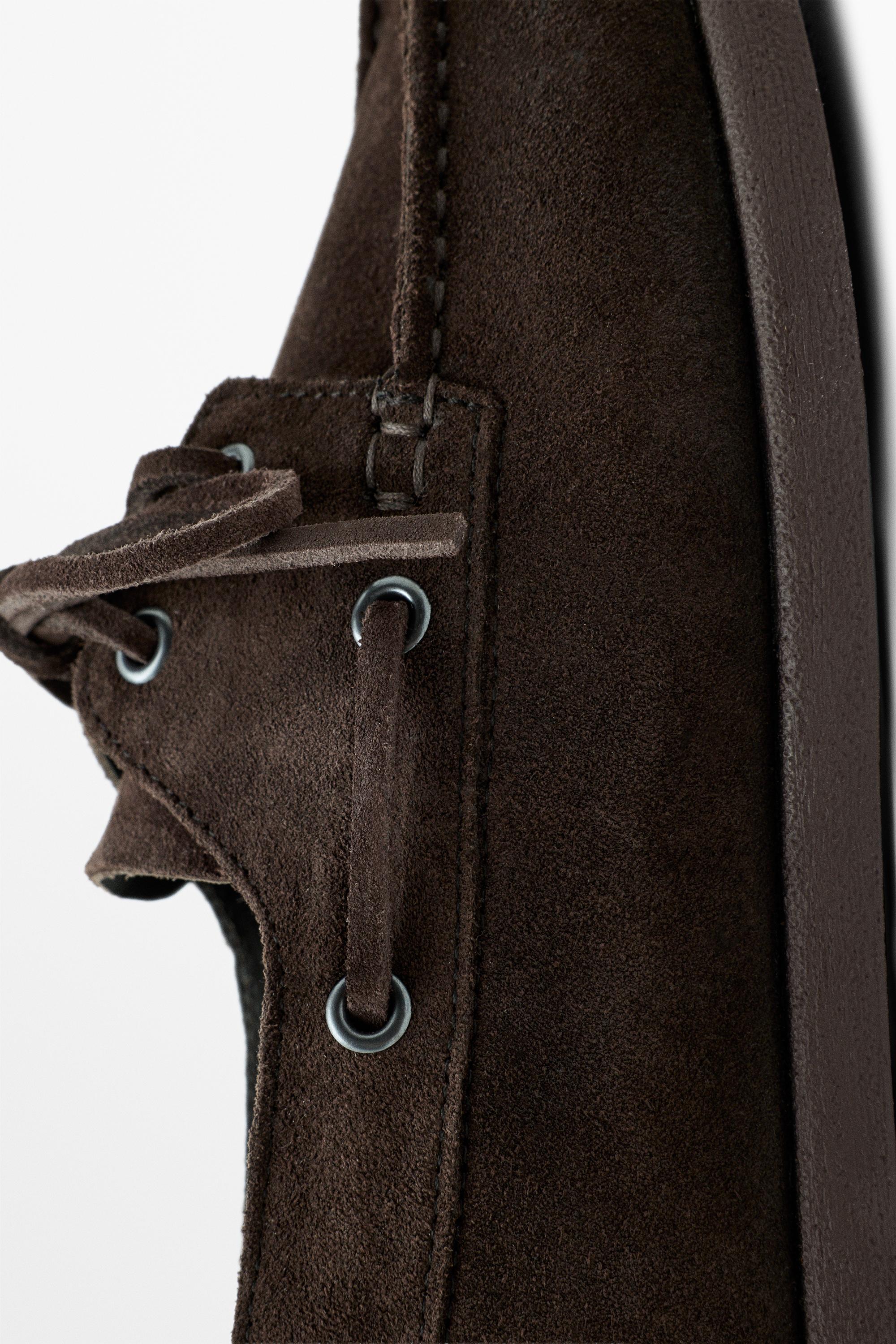 Massimo Dutti Split Leather Deck Shoes In Brown