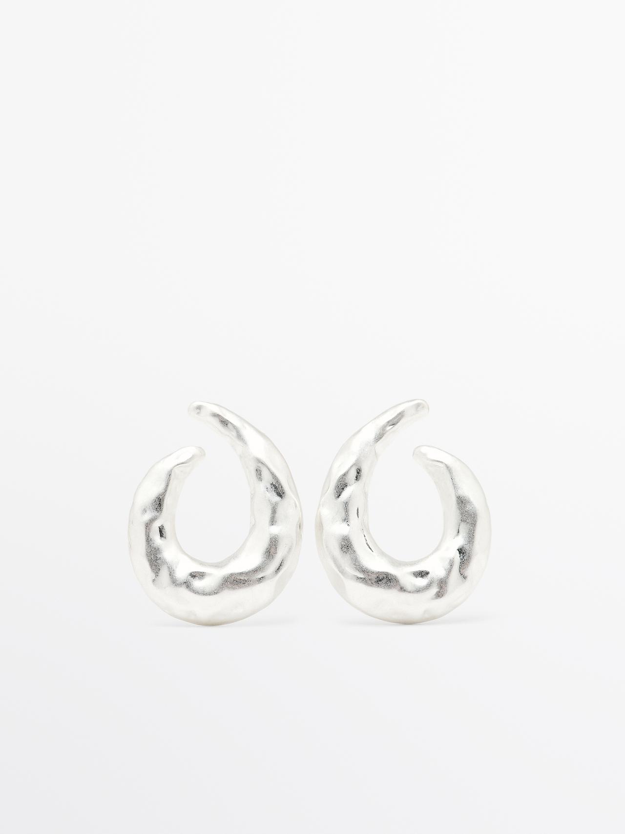 Massimo Dutti - Dame - Hoop-Øreringe Med Struktur - Sølv - 01