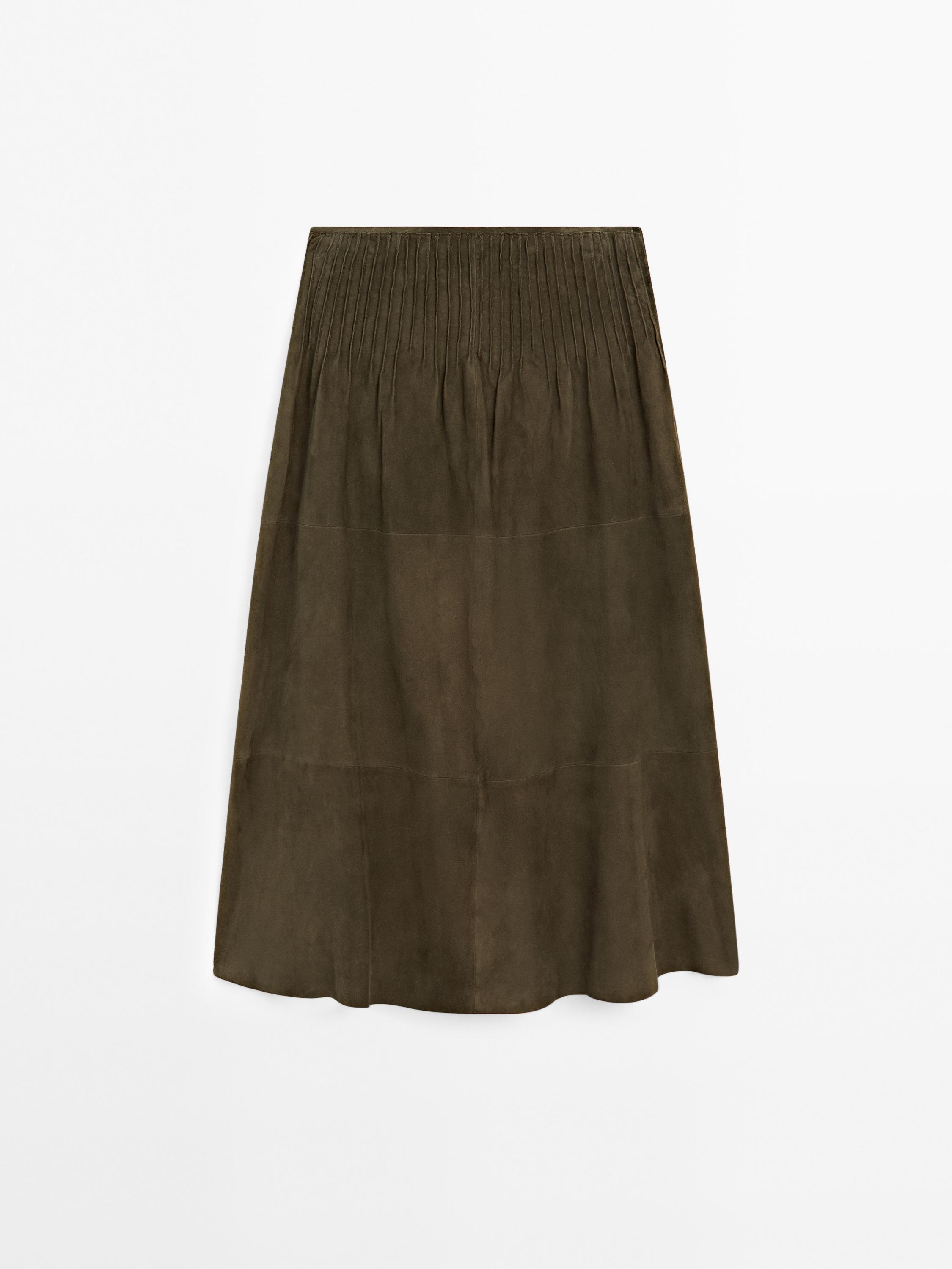 Suede leather midi skirt with topstitching