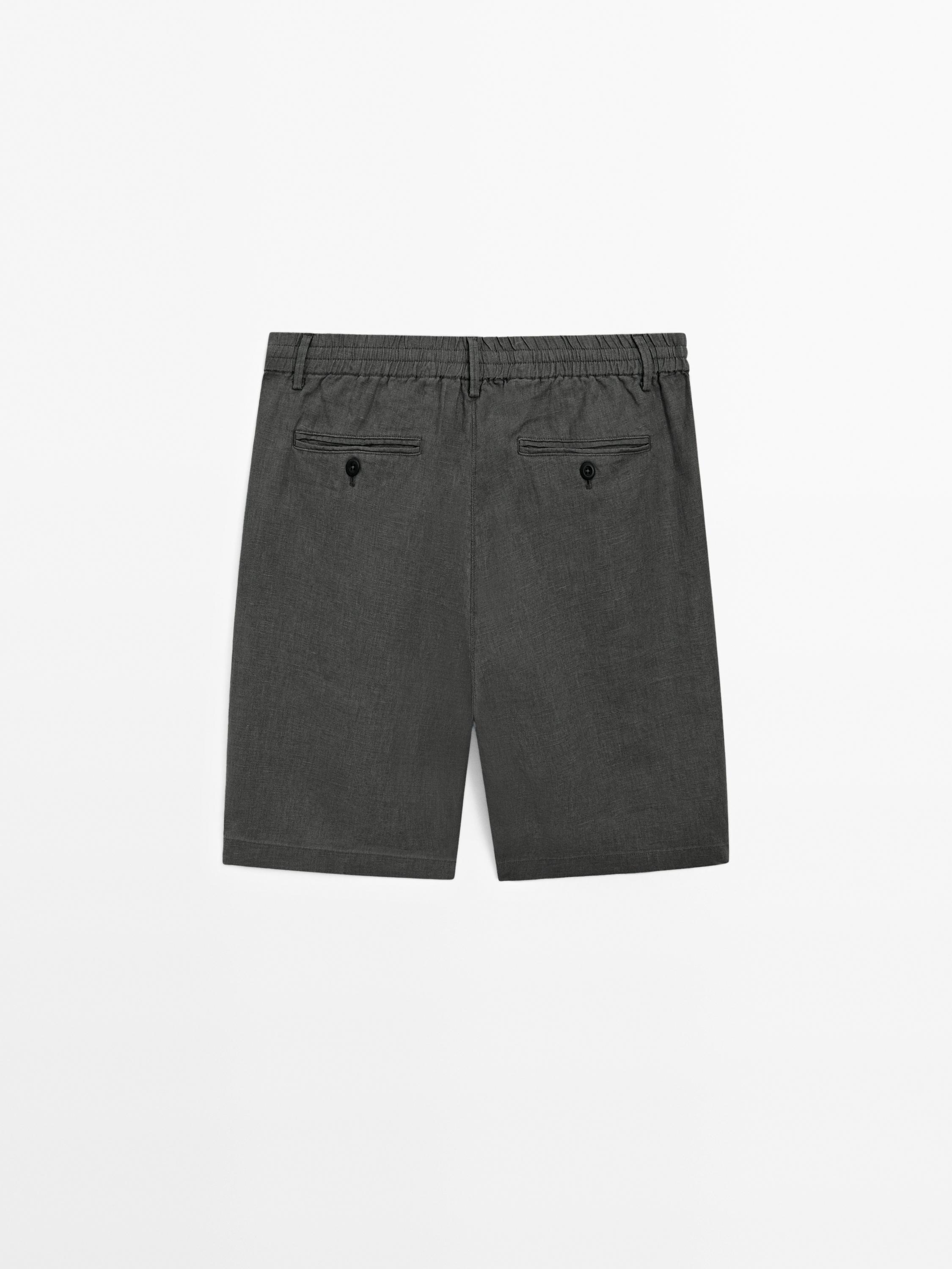 100% linen semi-jogger fit Bermuda shorts