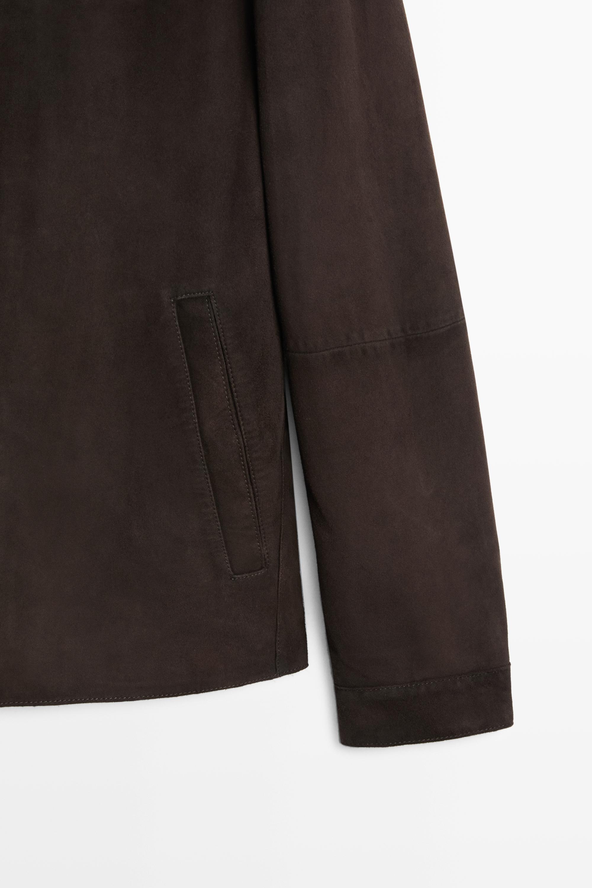 Suede leather pocket overshirt — Chocolate