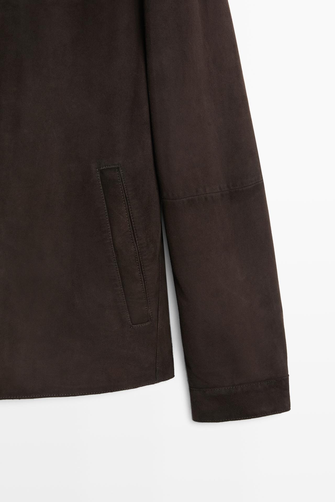 Suede leather pocket overshirt — Chocolate