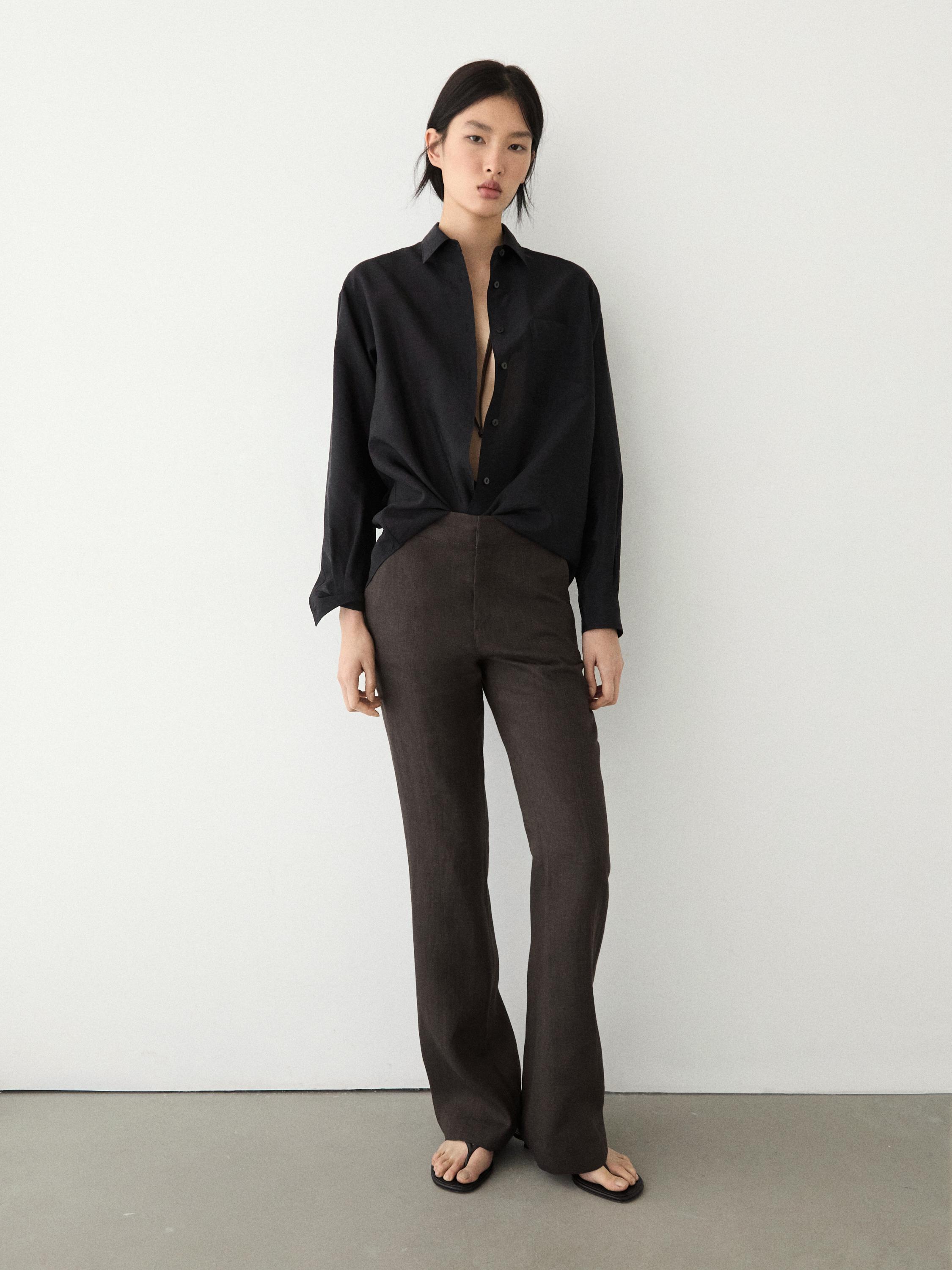 100% linen kick flare trousers — VIOLET