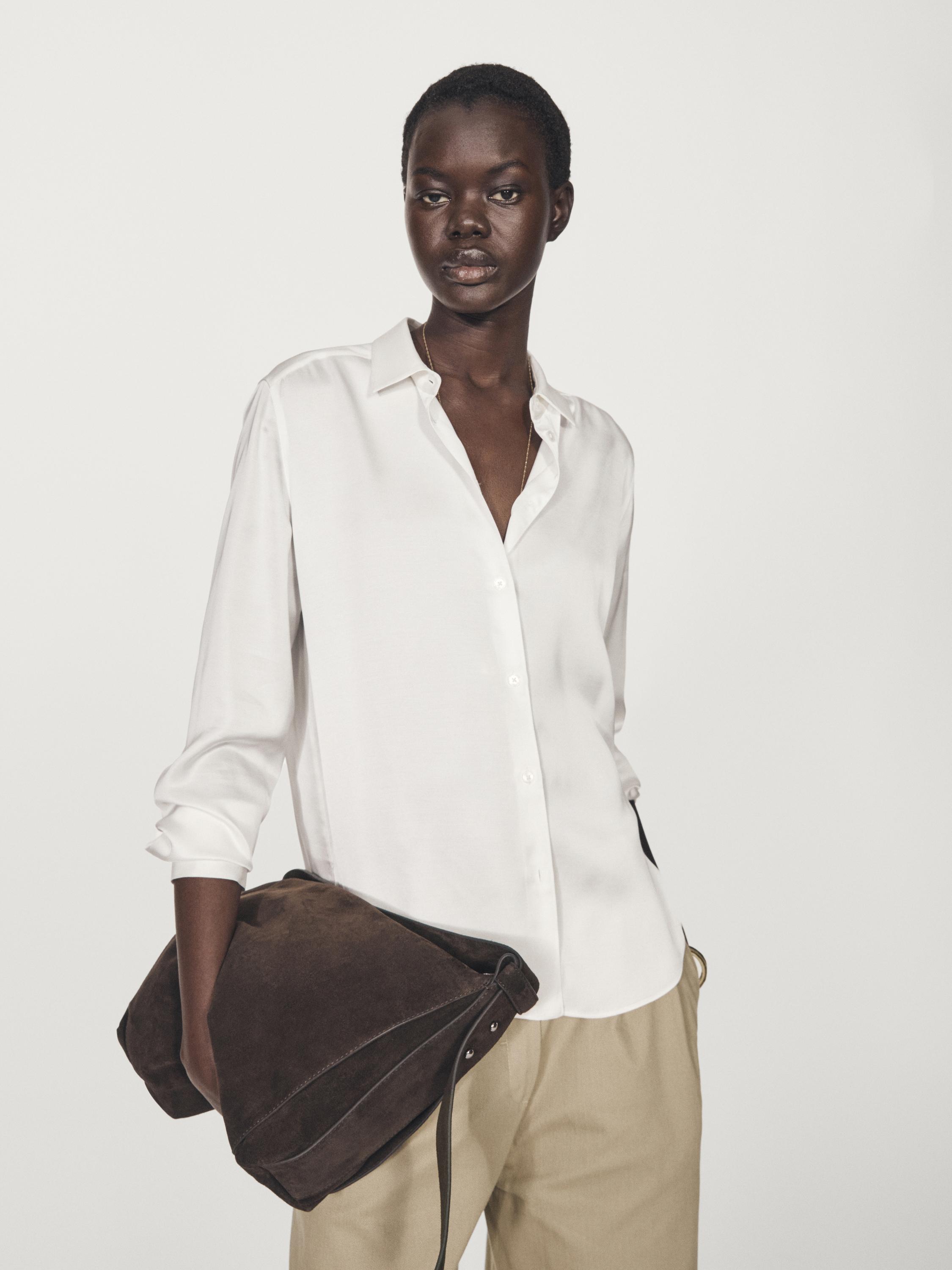 Chemisier fluide satinΓ© Β· Blanc, Marron, Beige, Marron, Vanille