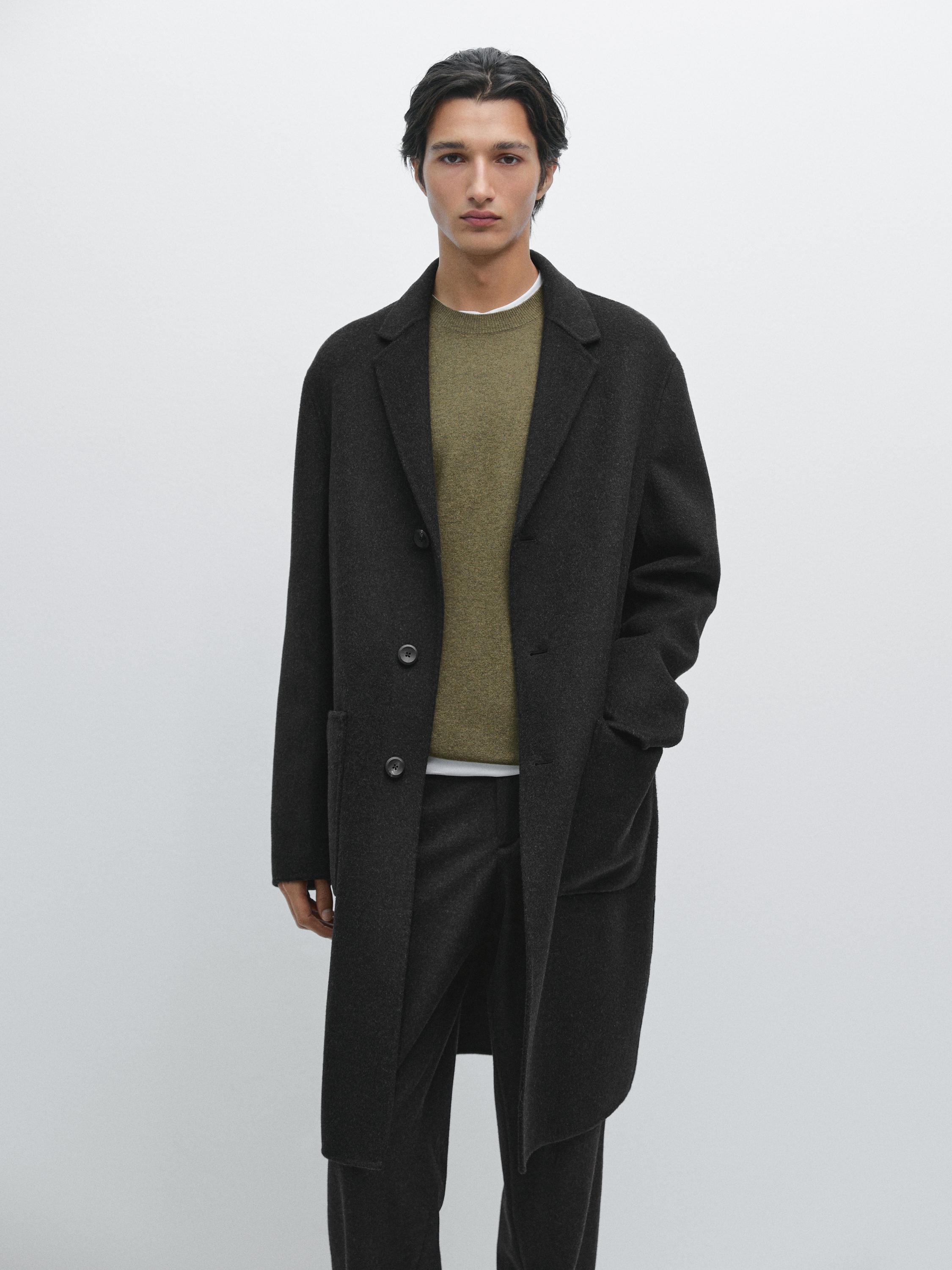 Long double wool blend coat with lapel