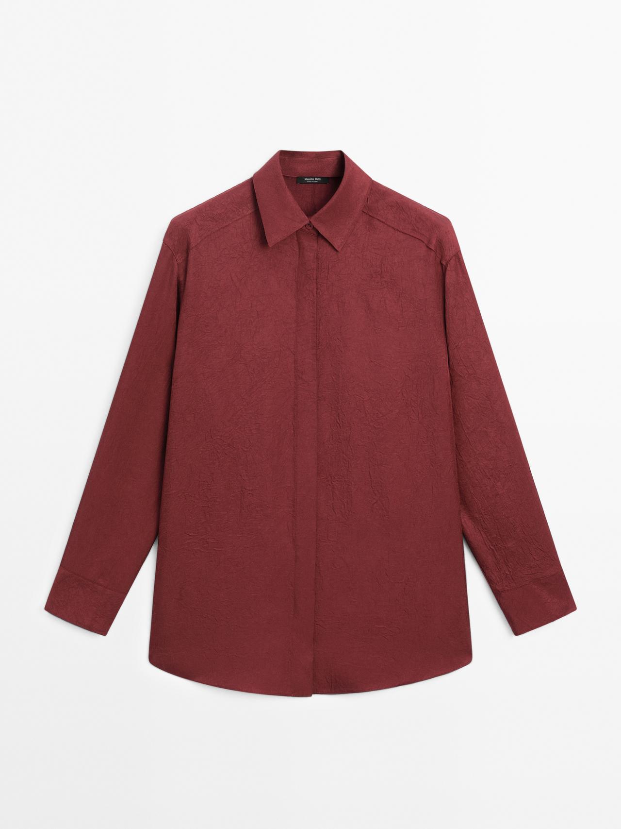 Massimo Dutti - Dame - Skjorte Med Lange Ærmer Og Blødt Fald - Kirsebærrød - Xs