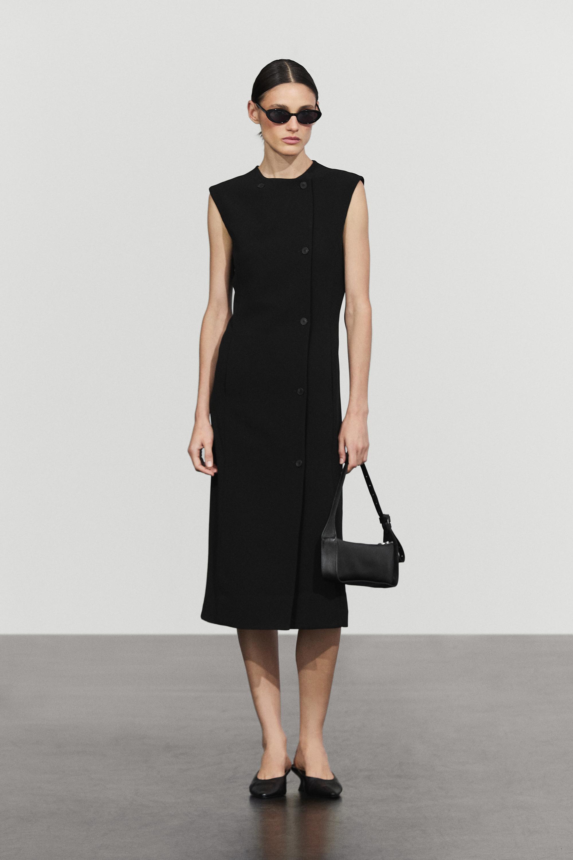 Buttoned midi dress — BLACK
