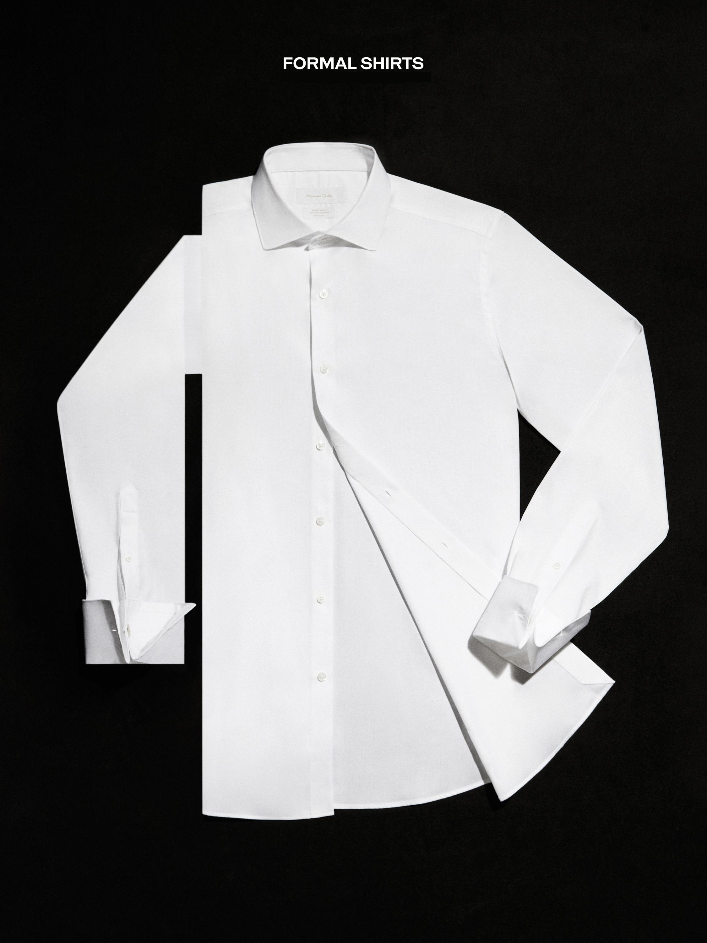 Slim fit cotton shirt with double cuffs — WHITE