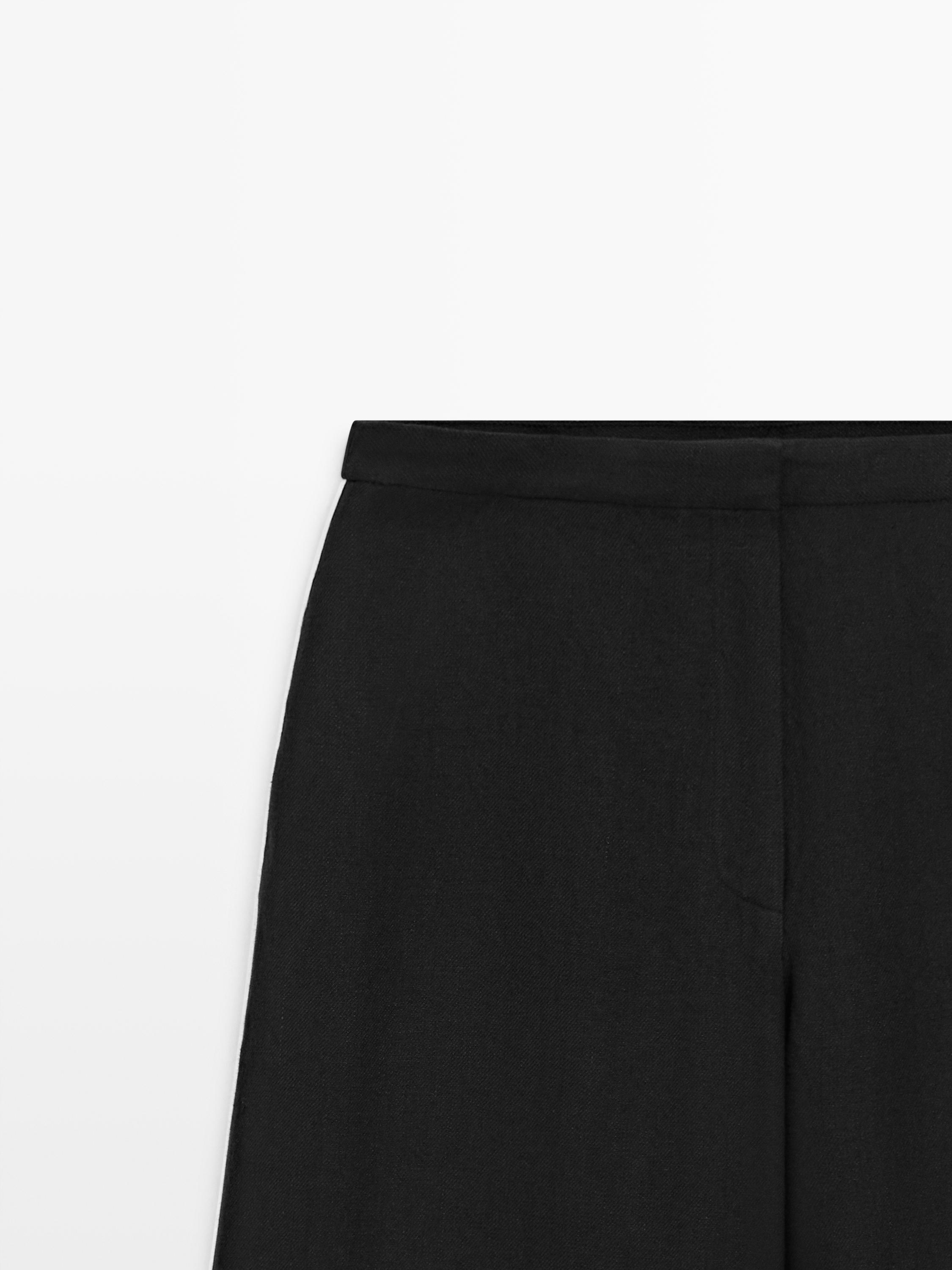 Linen trousers with contrast trim — BLACK