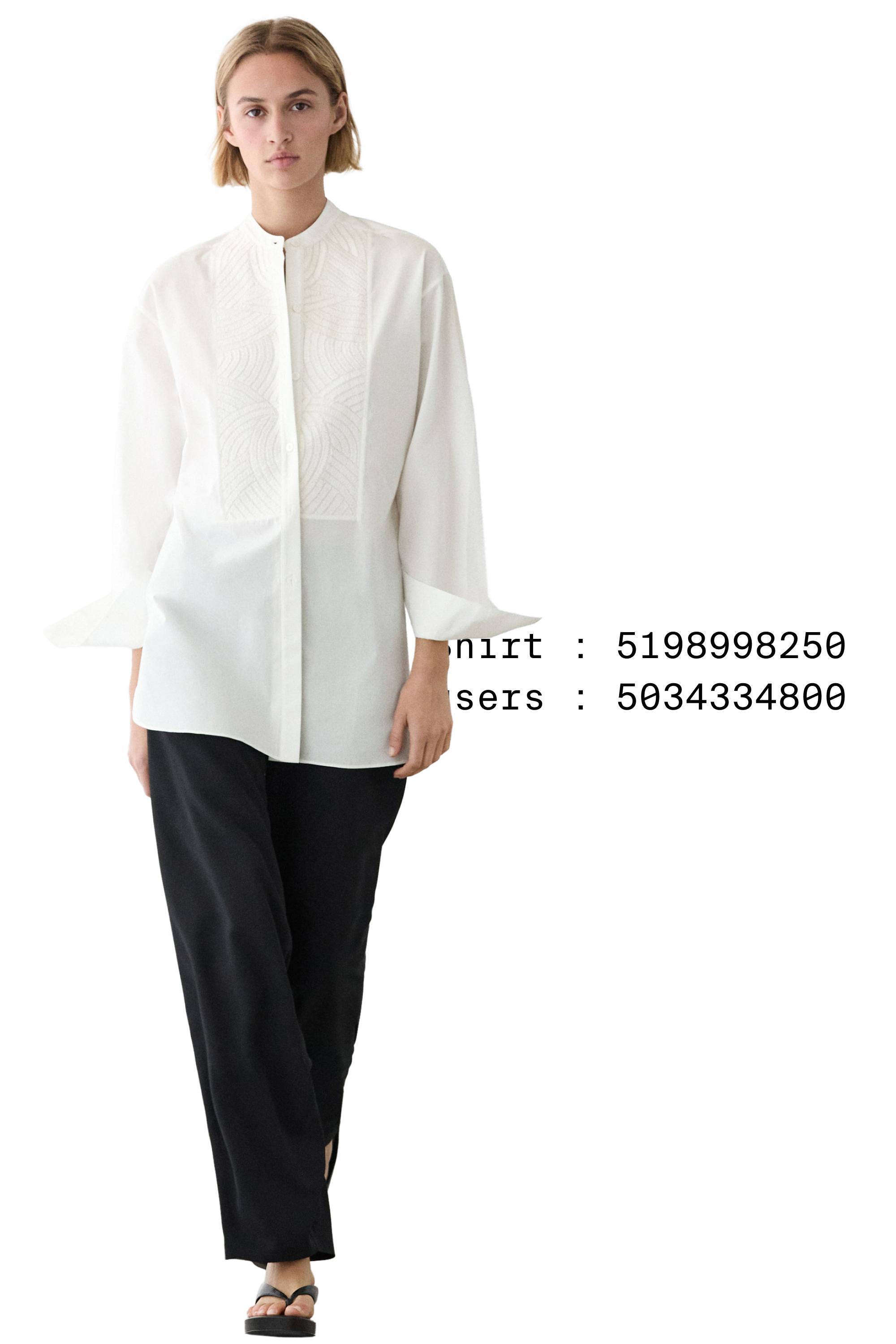 100% cotton poplin shirt with embroidered bib — WHITE