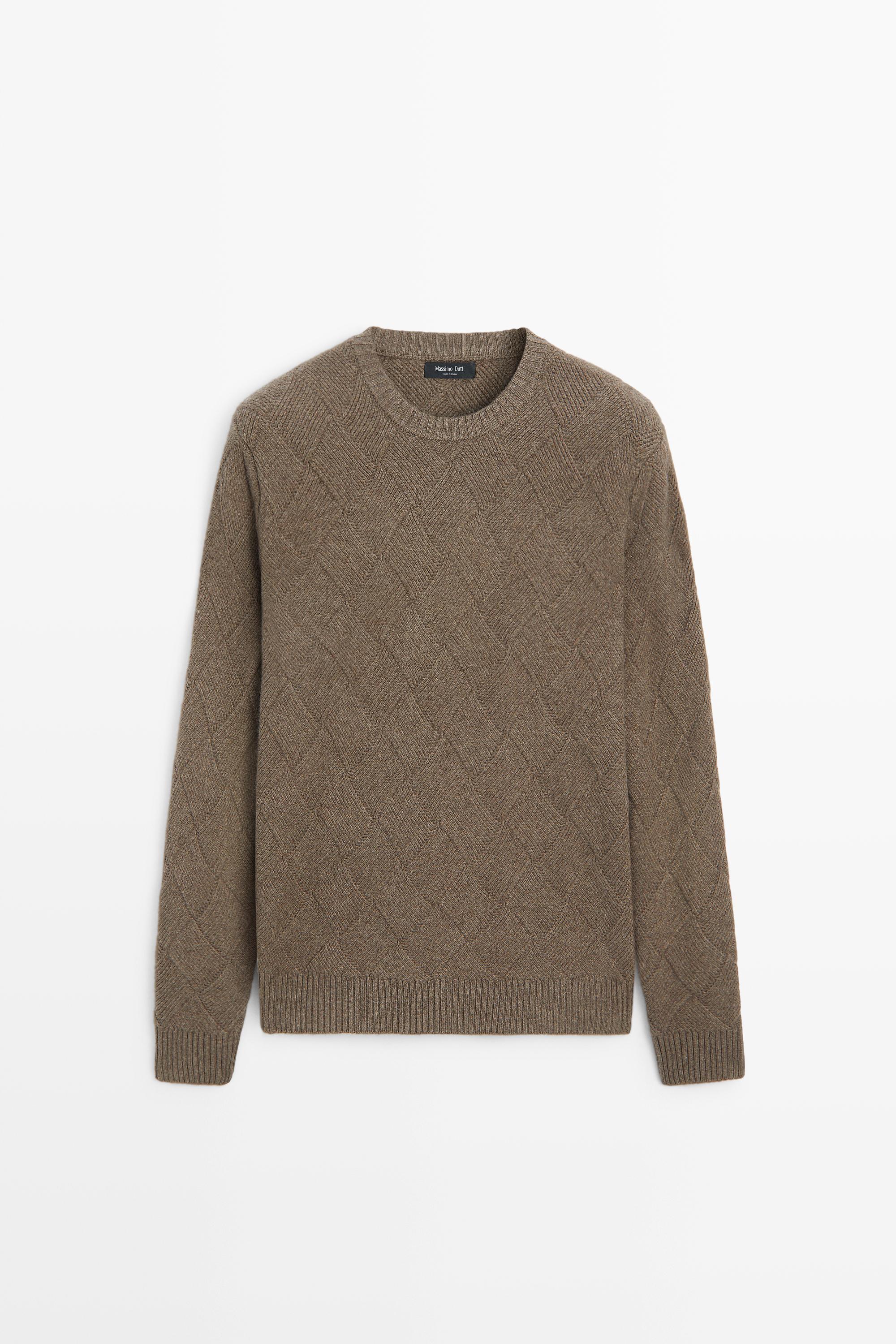Wool blend round neck knit sweater