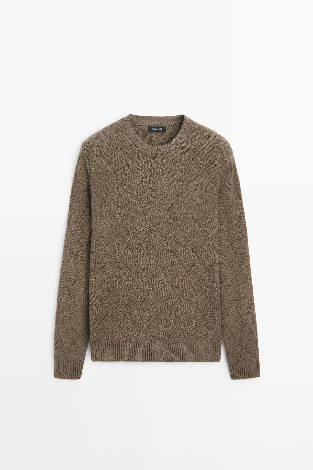 Wool blend knit sweater with diamond texture — MINK