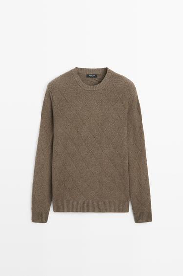 Wool blend knit sweater with diamond texture — MINK 2