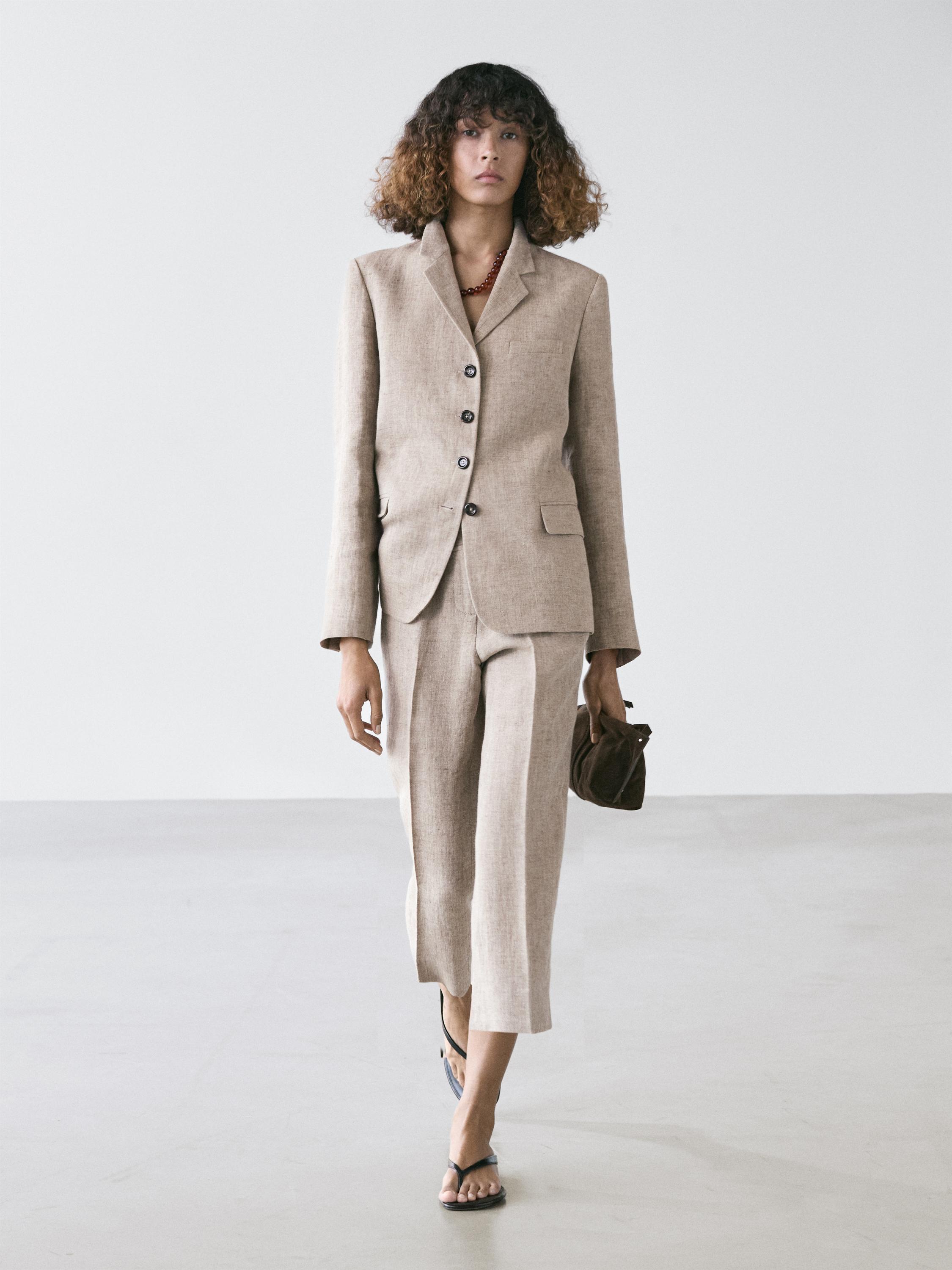 Linen melange capris — BEIGE
