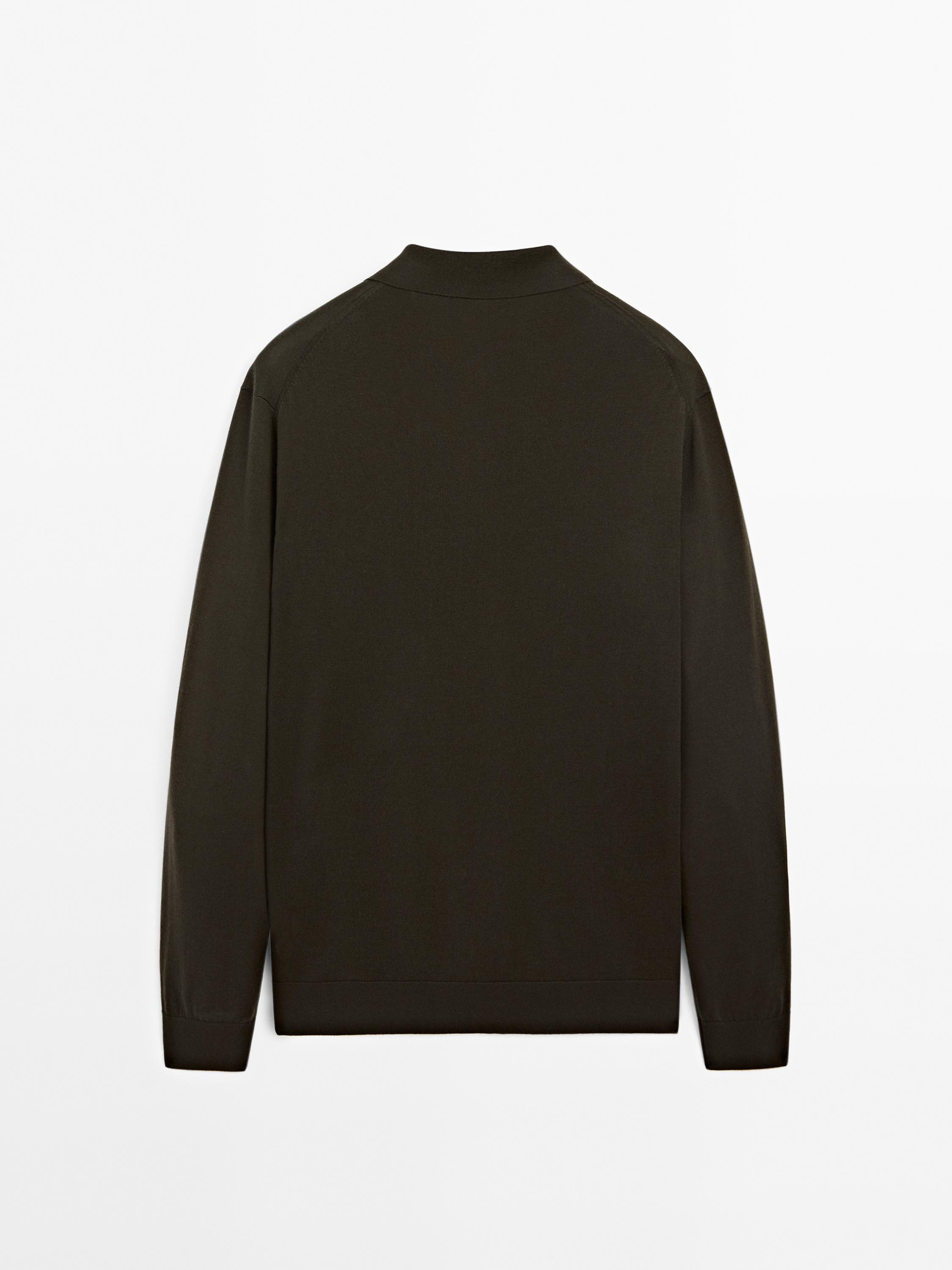 Wool blend knit polo sweater