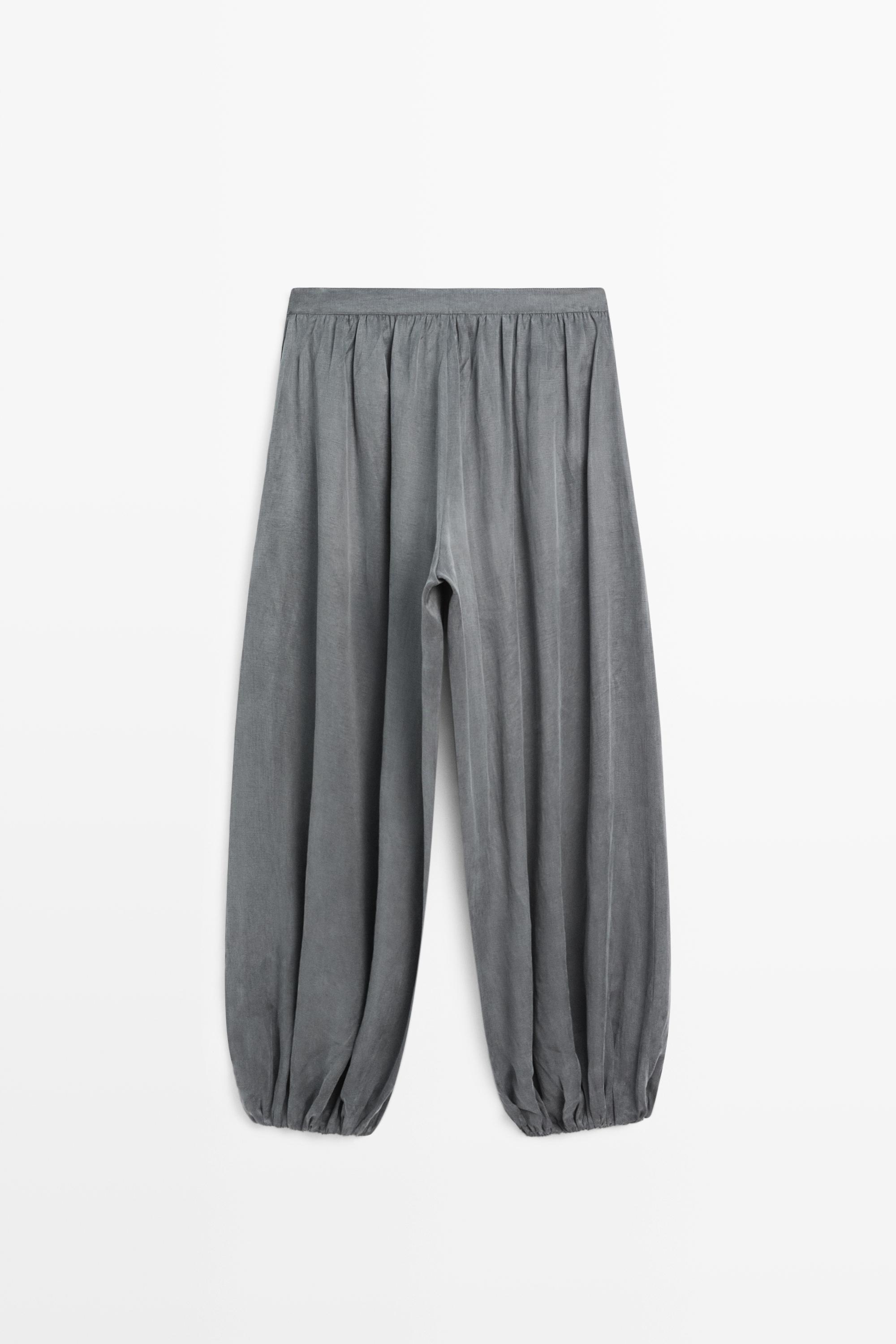 Pleated balloon fit linen blend trousers — GREY BLUE