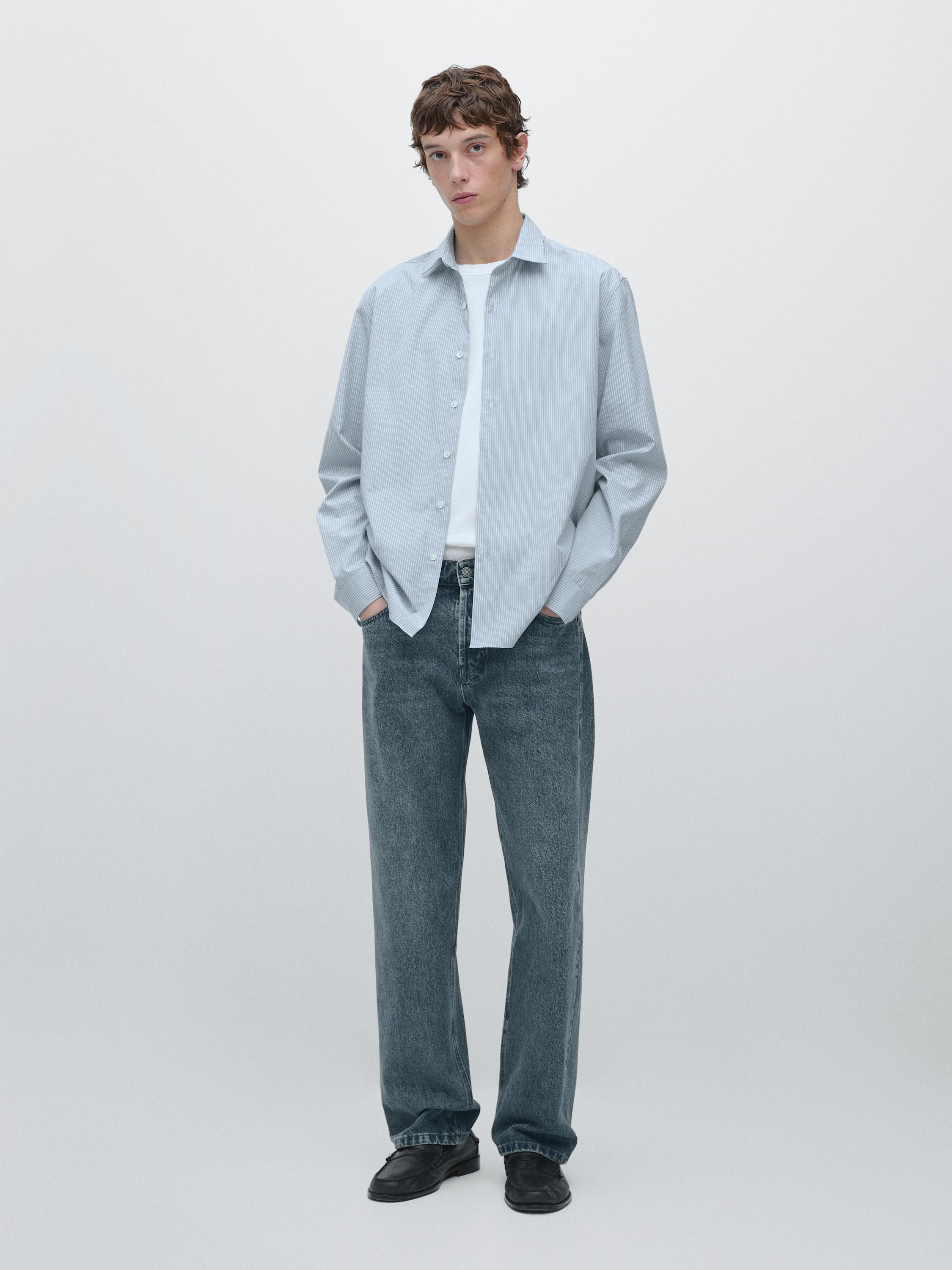 Chemise à rayures en popeline 100 % coton