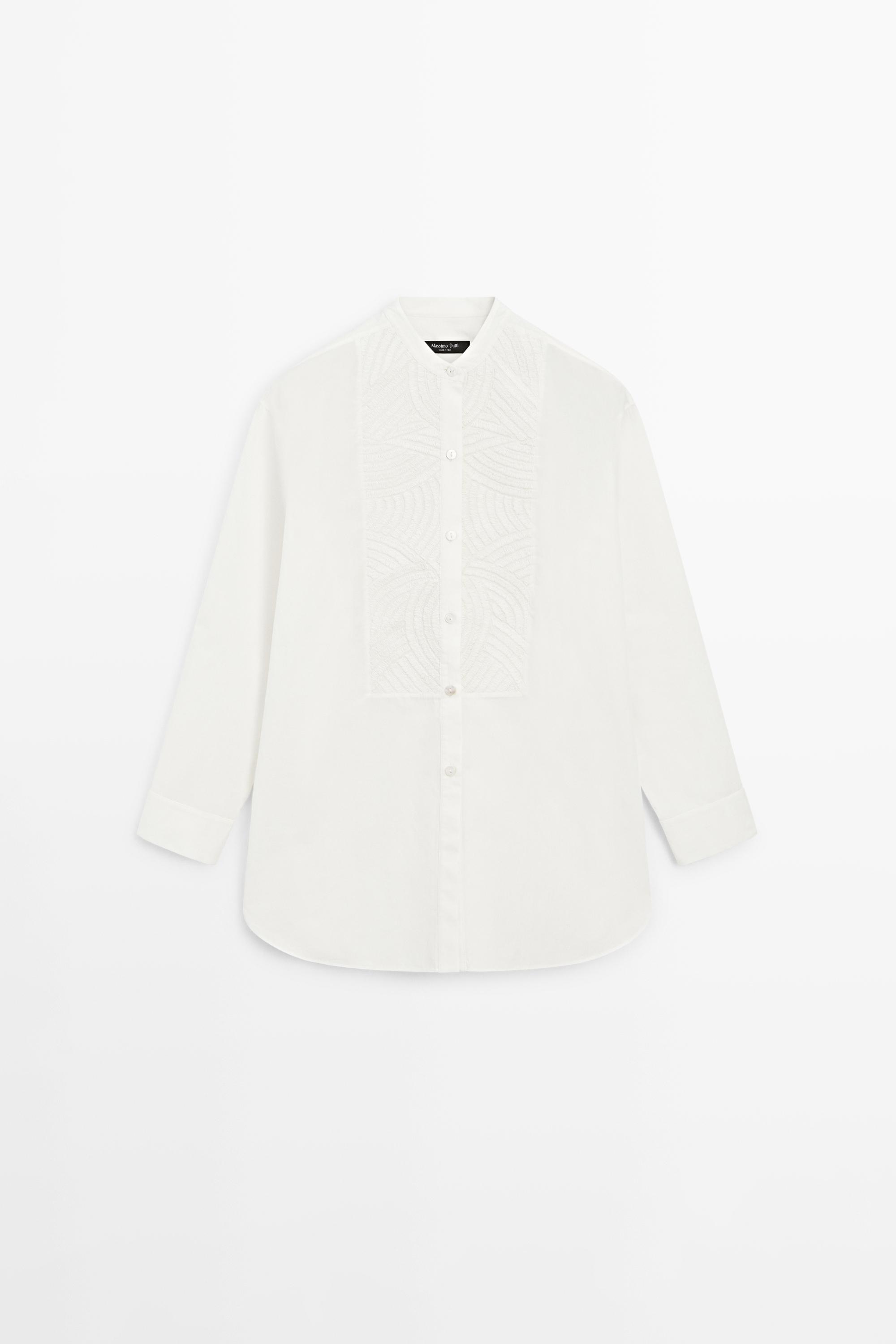 100% cotton poplin shirt with embroidered bib