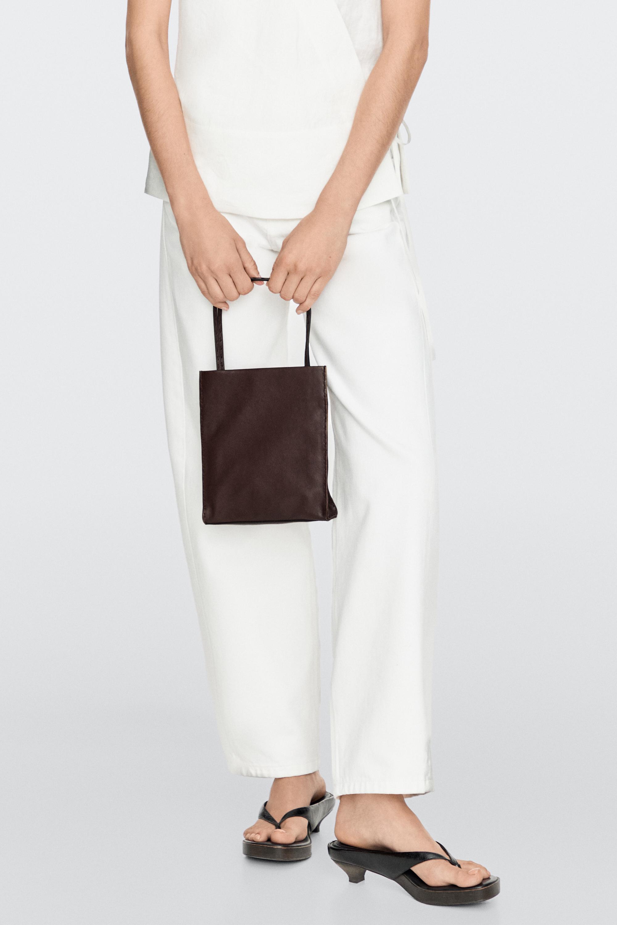 Nappa leather double compartment bag — BROWN