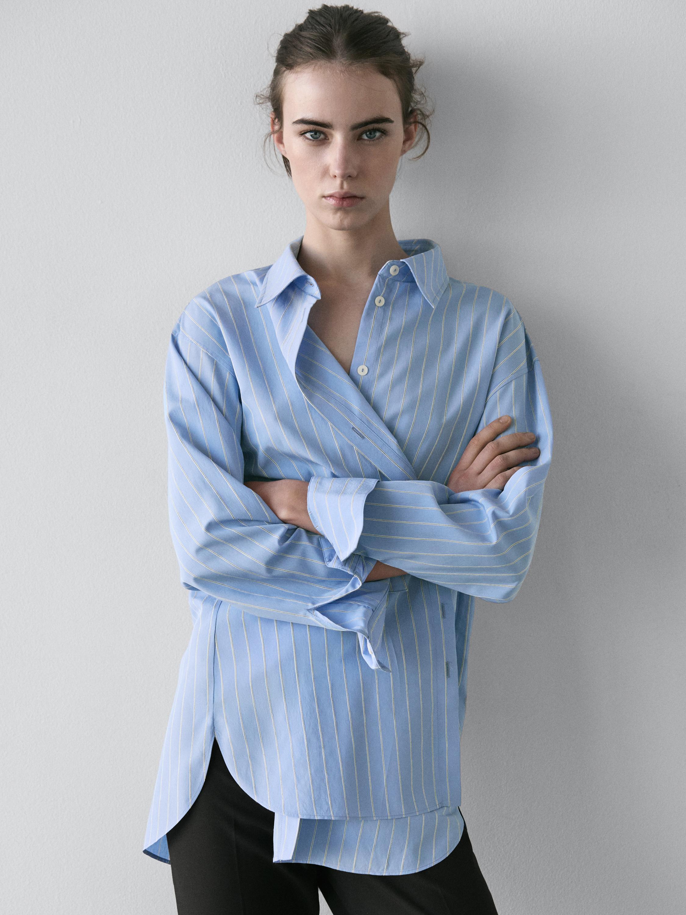 Striped loose-fitting shirt — BLUE