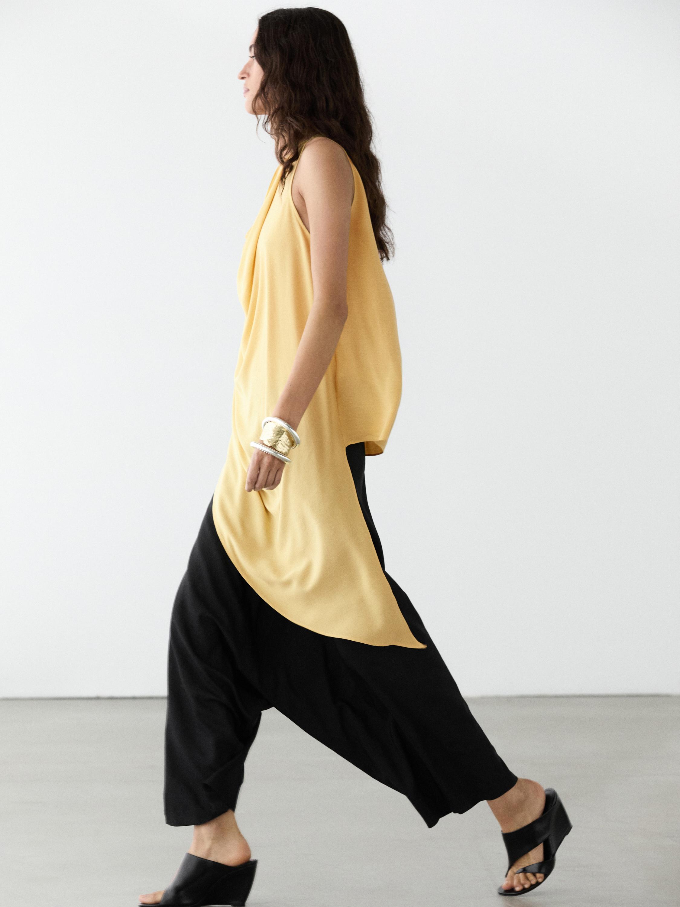 Long flowing asymmetric top — PALE YELLOW