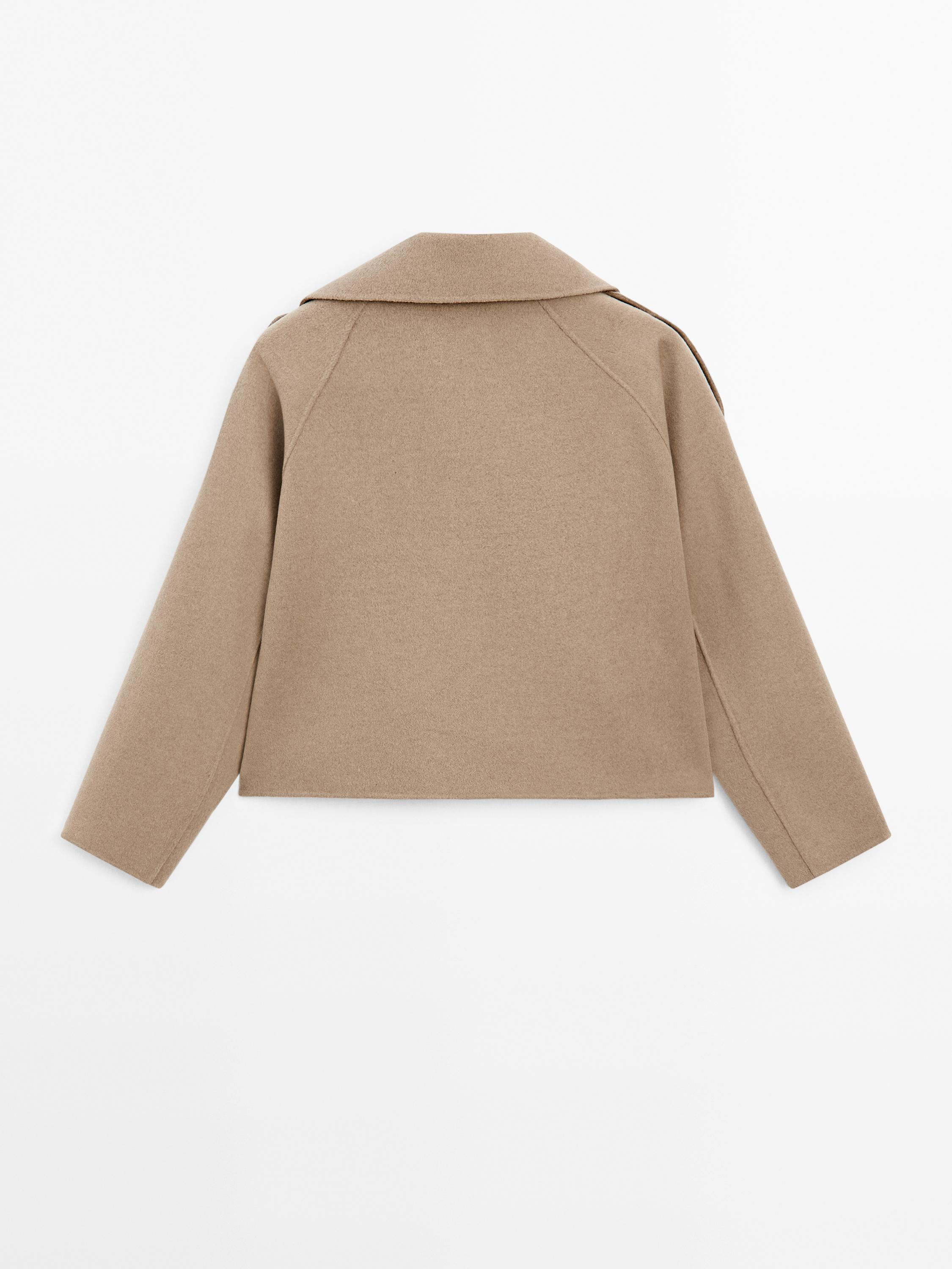 Short double-layer wool blend trench coat