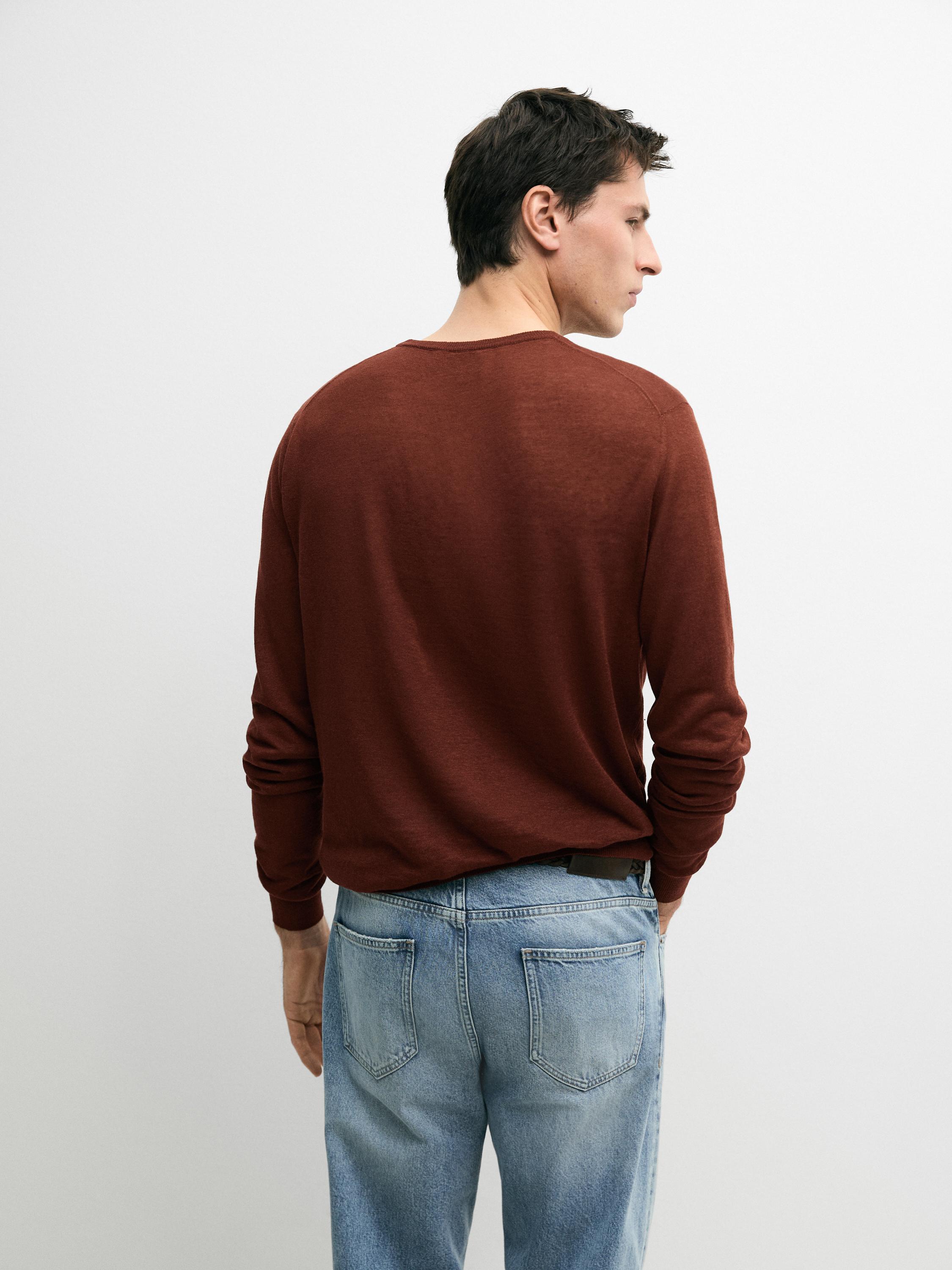 Linen and cashmere knit crew neck sweater — RED