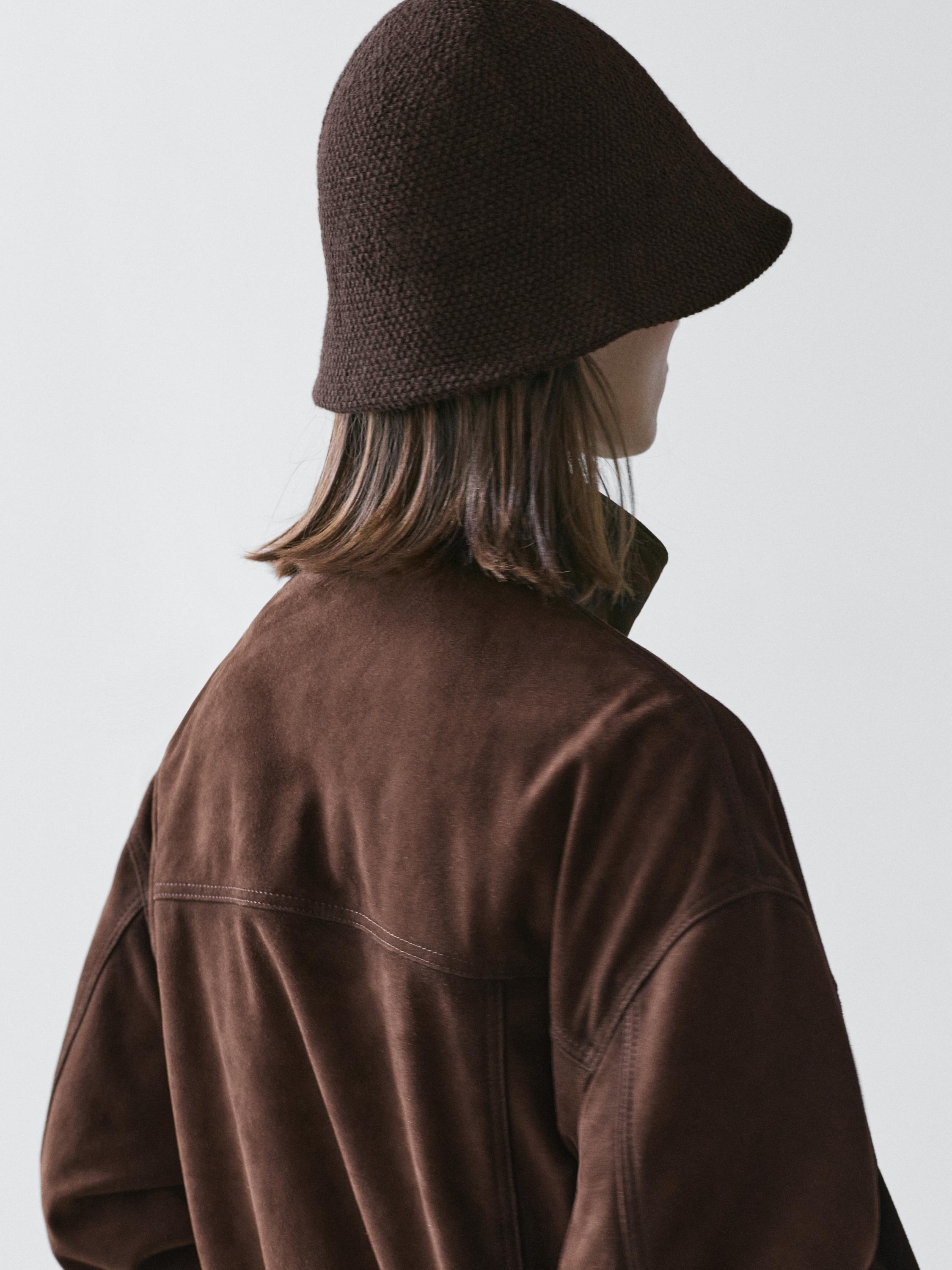 Wool blend knit beanie — BROWN