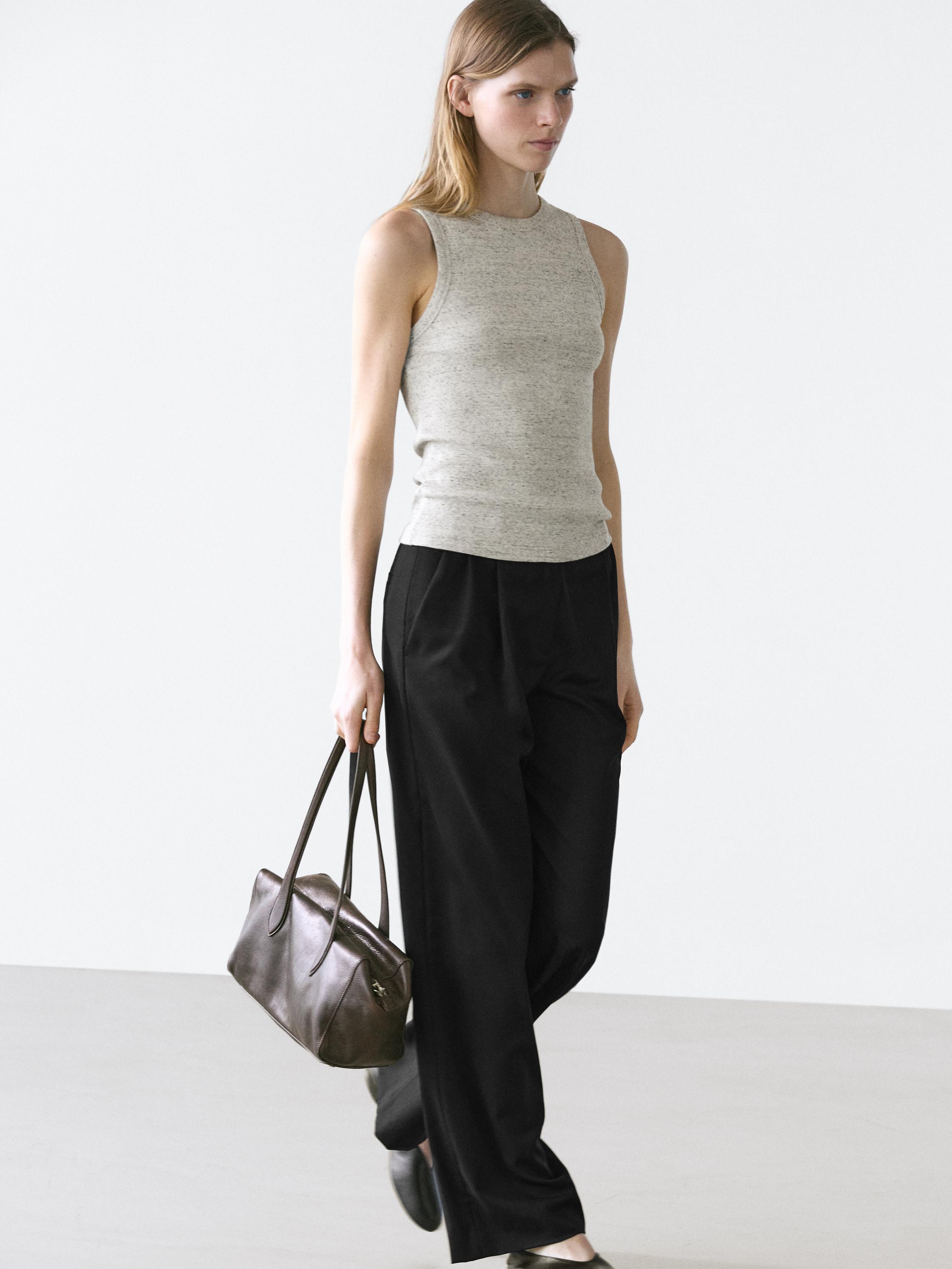 Extra fine wool pleated pants — BLACK