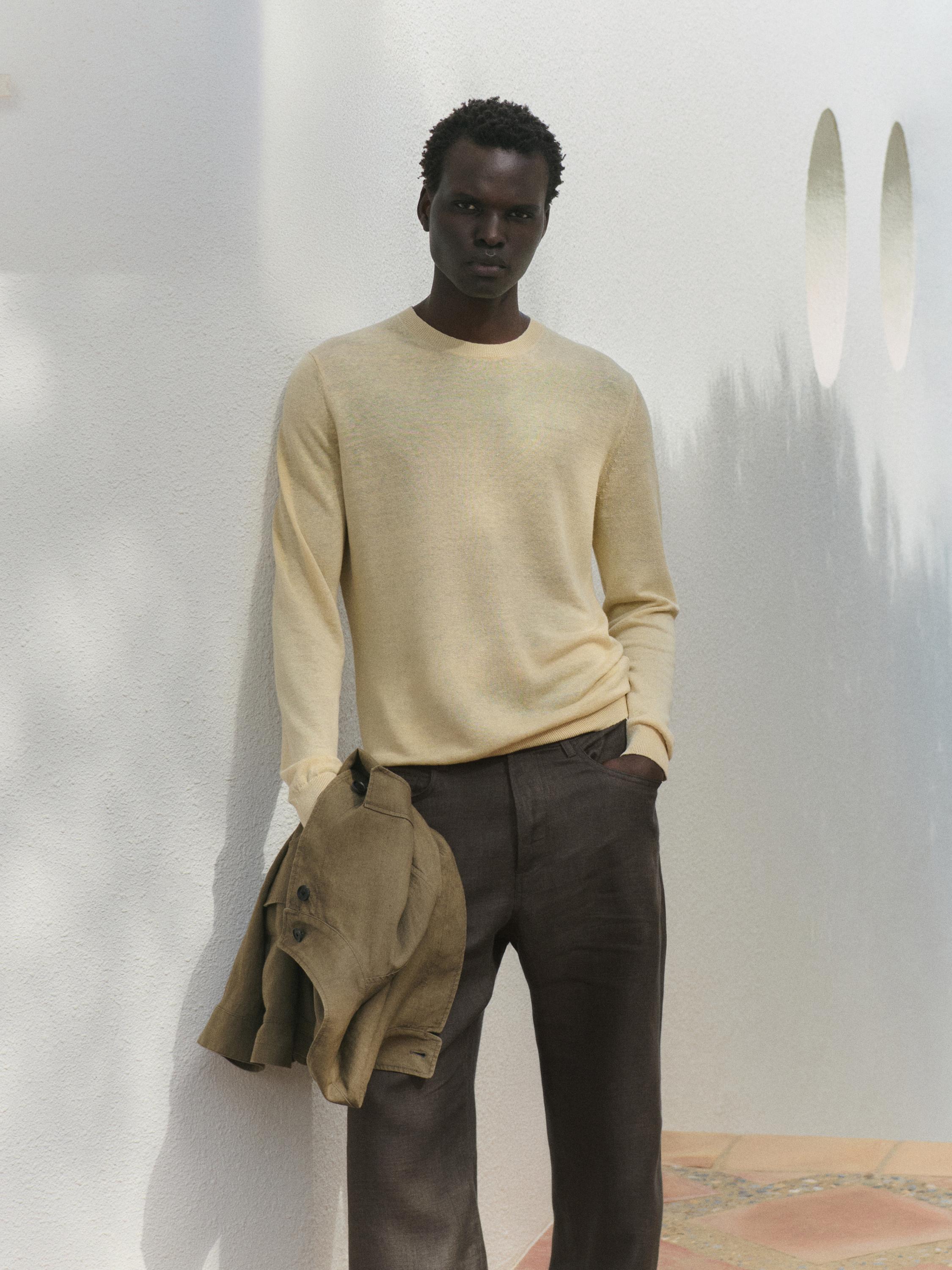 100% linen knit crew neck sweater — Vanilla